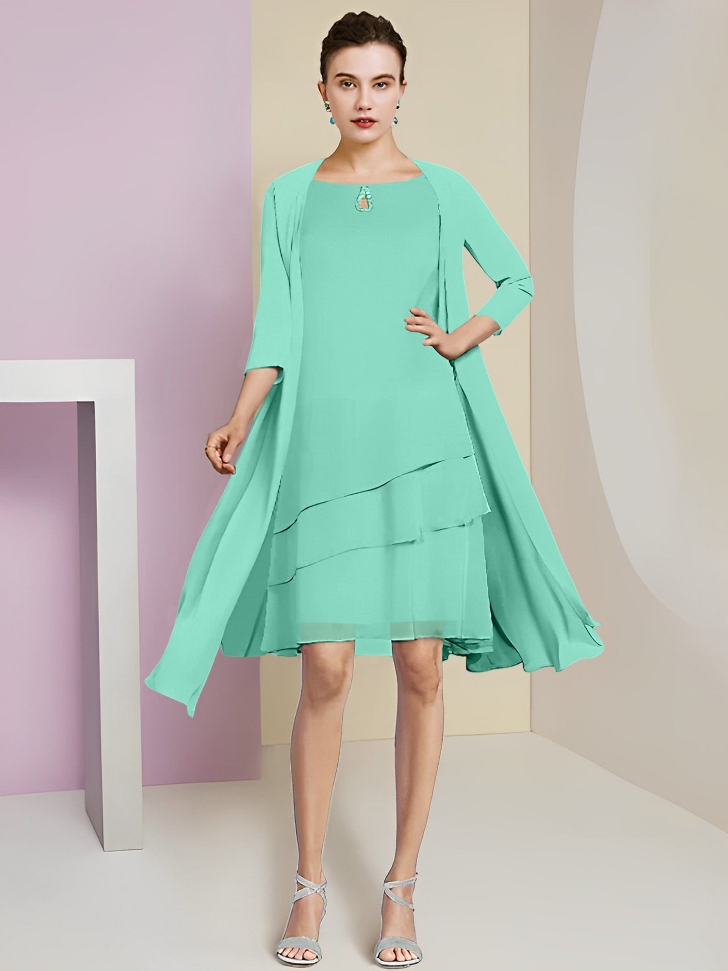 A-Linie/Princess-Linie Rundhals Knielang Kleider für die Brautmutter 