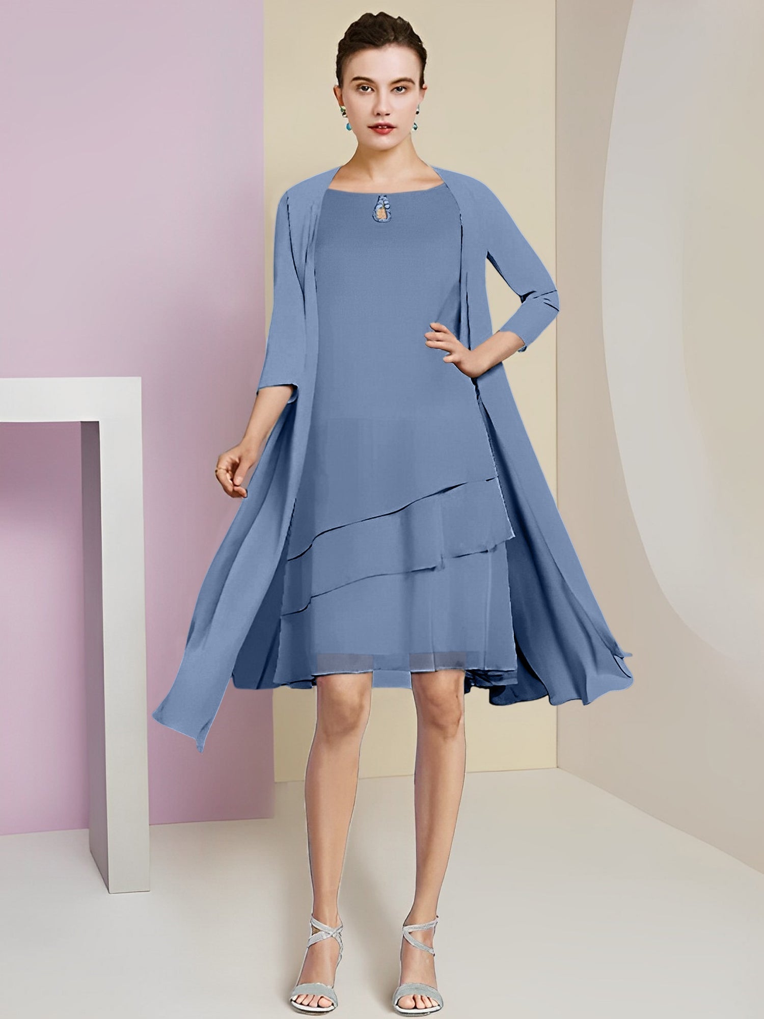 A-Linie/Princess-Linie Rundhals Knielang Kleider für die Brautmutter 