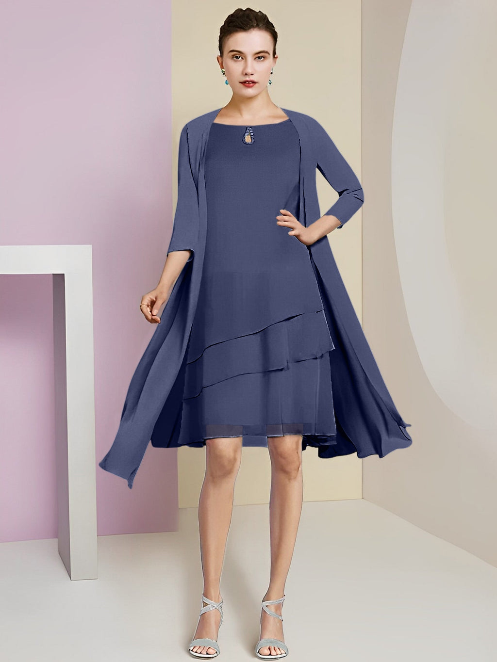 A-Linie/Princess-Linie Rundhals Knielang Kleider für die Brautmutter 