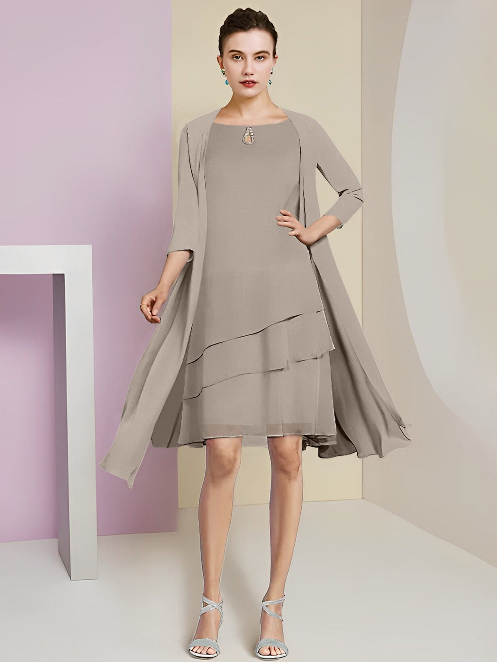 A-Linie/Princess-Linie Rundhals Knielang Kleider für die Brautmutter 