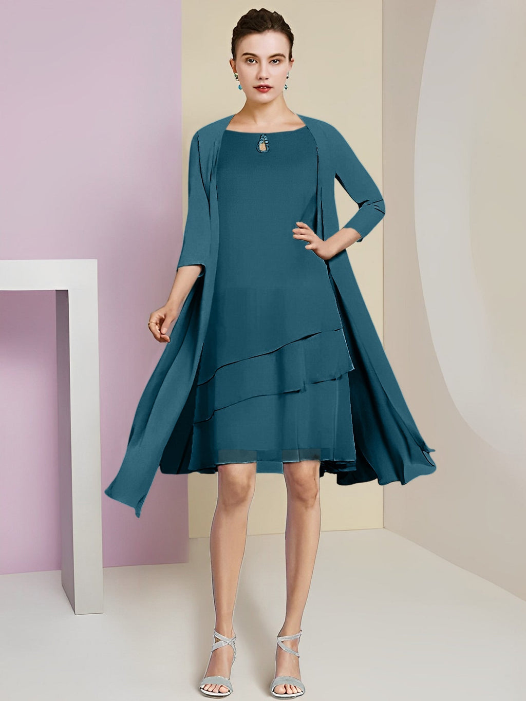 A-Linie/Princess-Linie Rundhals Knielang Kleider für die Brautmutter 