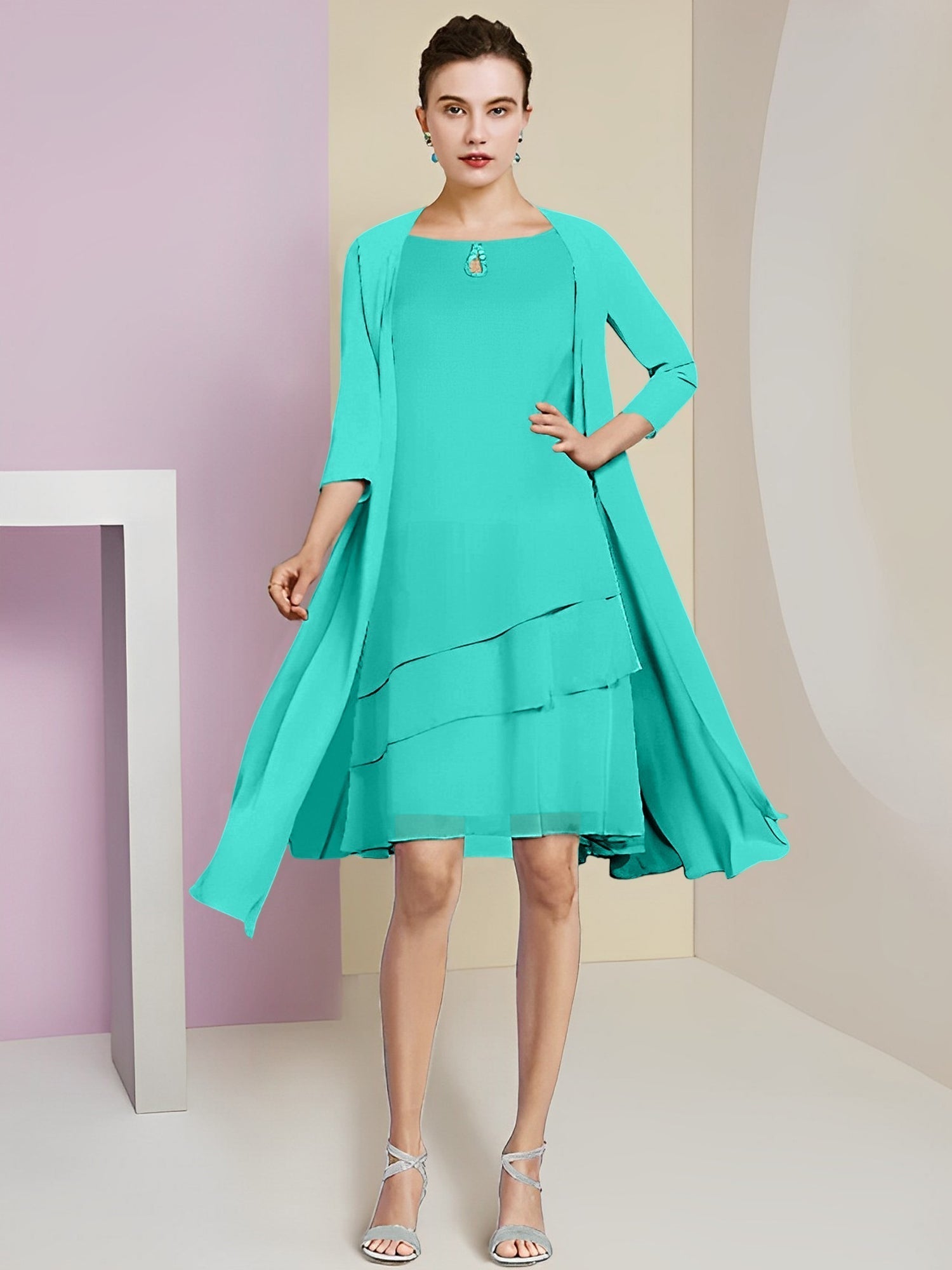 A-Linie/Princess-Linie Rundhals Knielang Kleider für die Brautmutter 