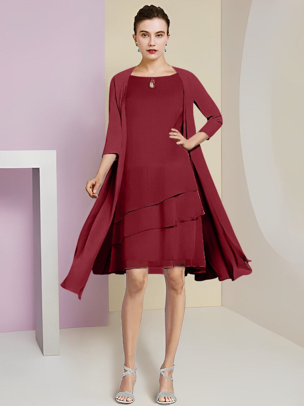 A-Linie/Princess-Linie Rundhals Knielang Kleider für die Brautmutter 