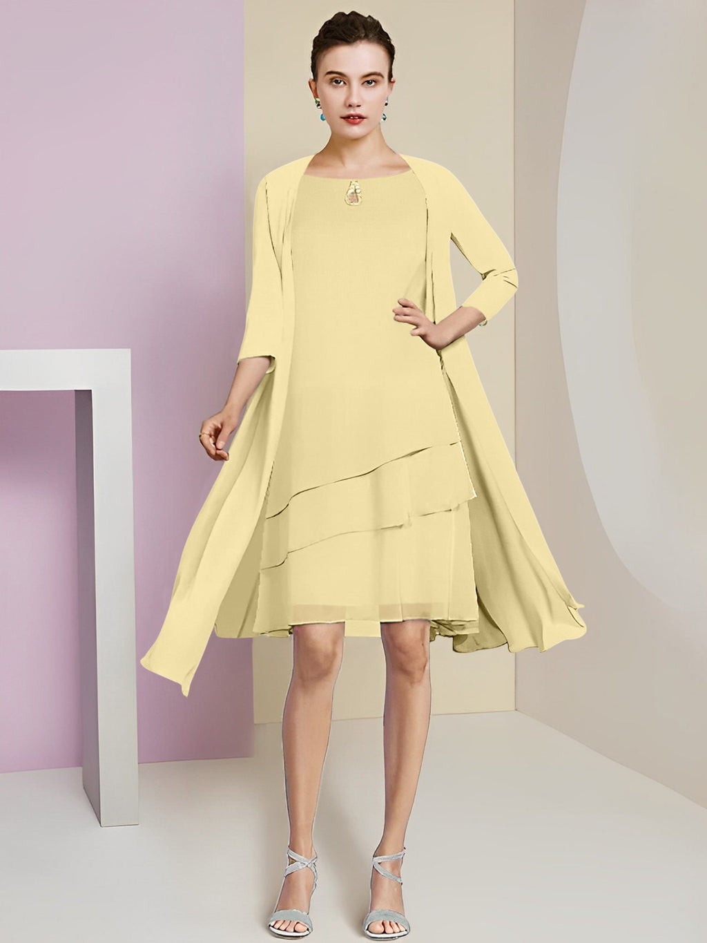 A-Linie/Princess-Linie Rundhals Knielang Kleider für die Brautmutter 