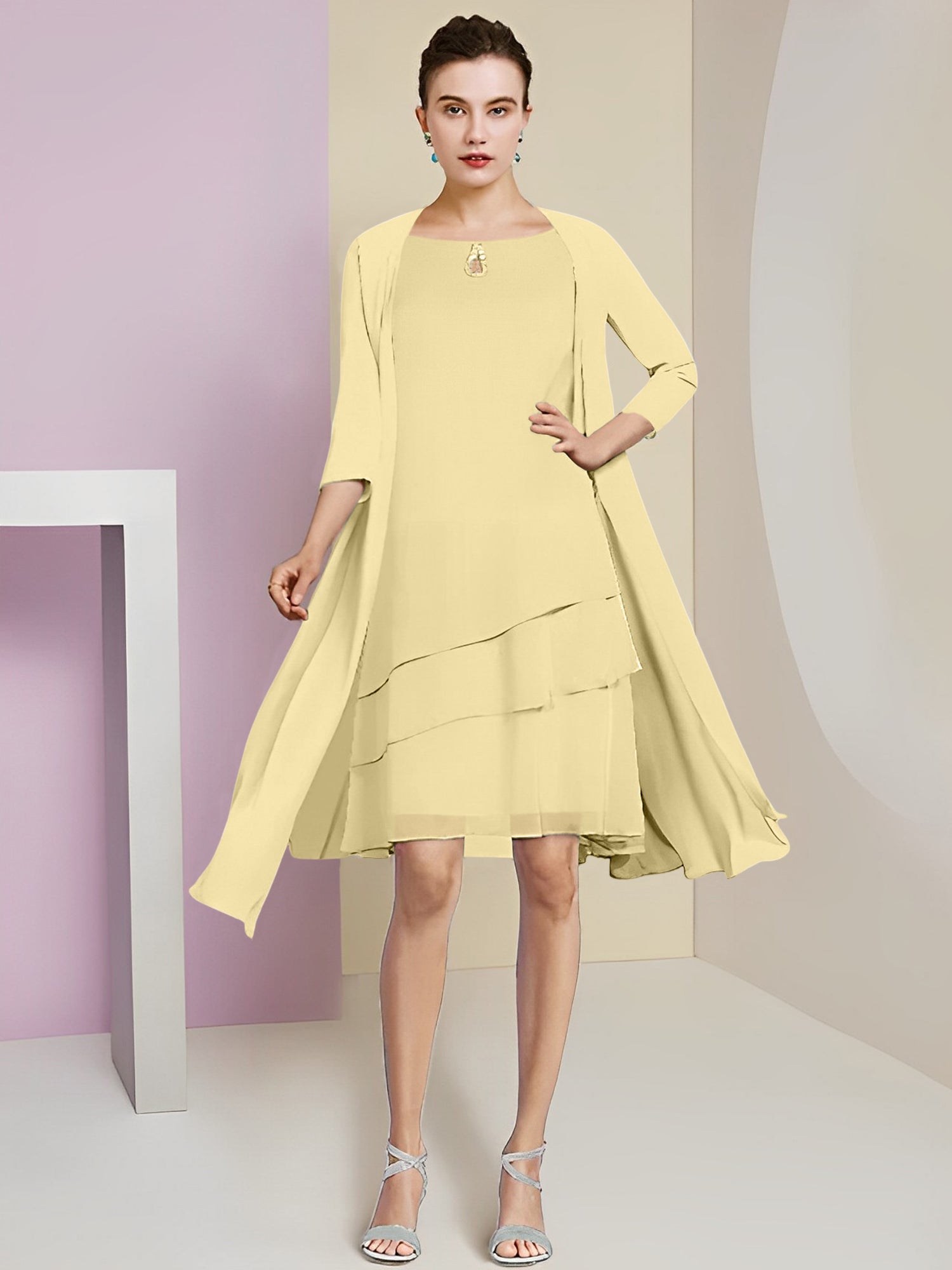 A-Linie/Princess-Linie Rundhals Knielang Kleider für die Brautmutter 