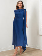 Plus Size Tea Length Mother Of The Bride Sheath Dress Ruched Details