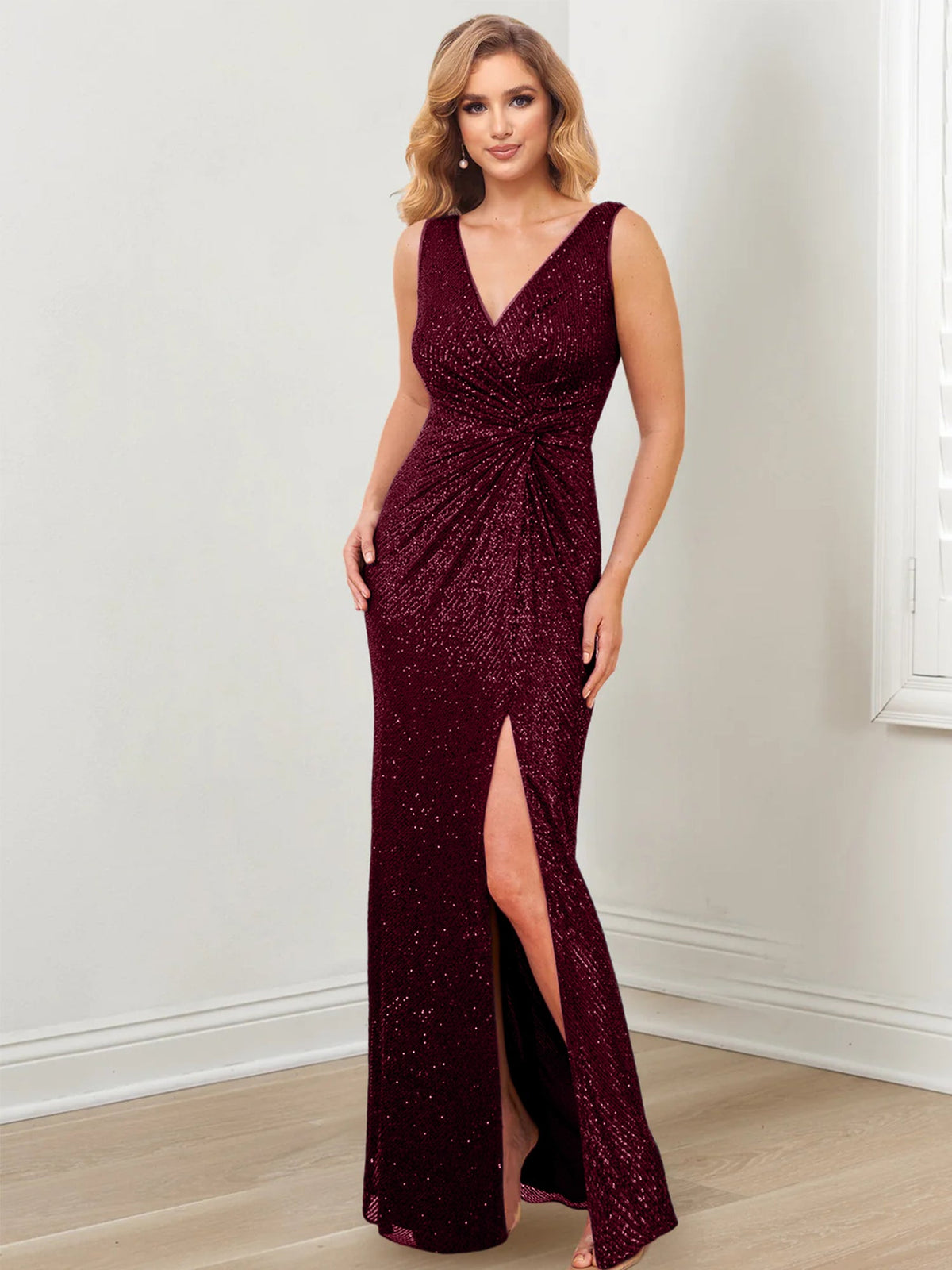 Floor Length V Neck Sheath Gowns for Mother of the Bride