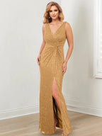 Vestidos de Mãe da Noiva com Decote em V, Comprimento até ao Chão, Modelo Tubo/Coluna