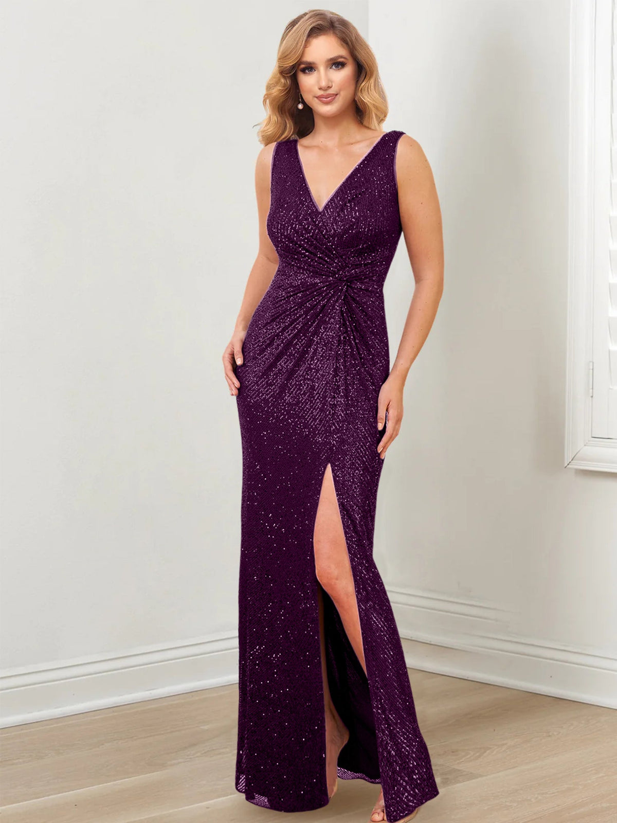 Floor Length V Neck Sheath Gowns for Mother of the Bride