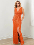 Vestidos de Mãe da Noiva com Decote em V, Comprimento até ao Chão, Modelo Tubo/Coluna