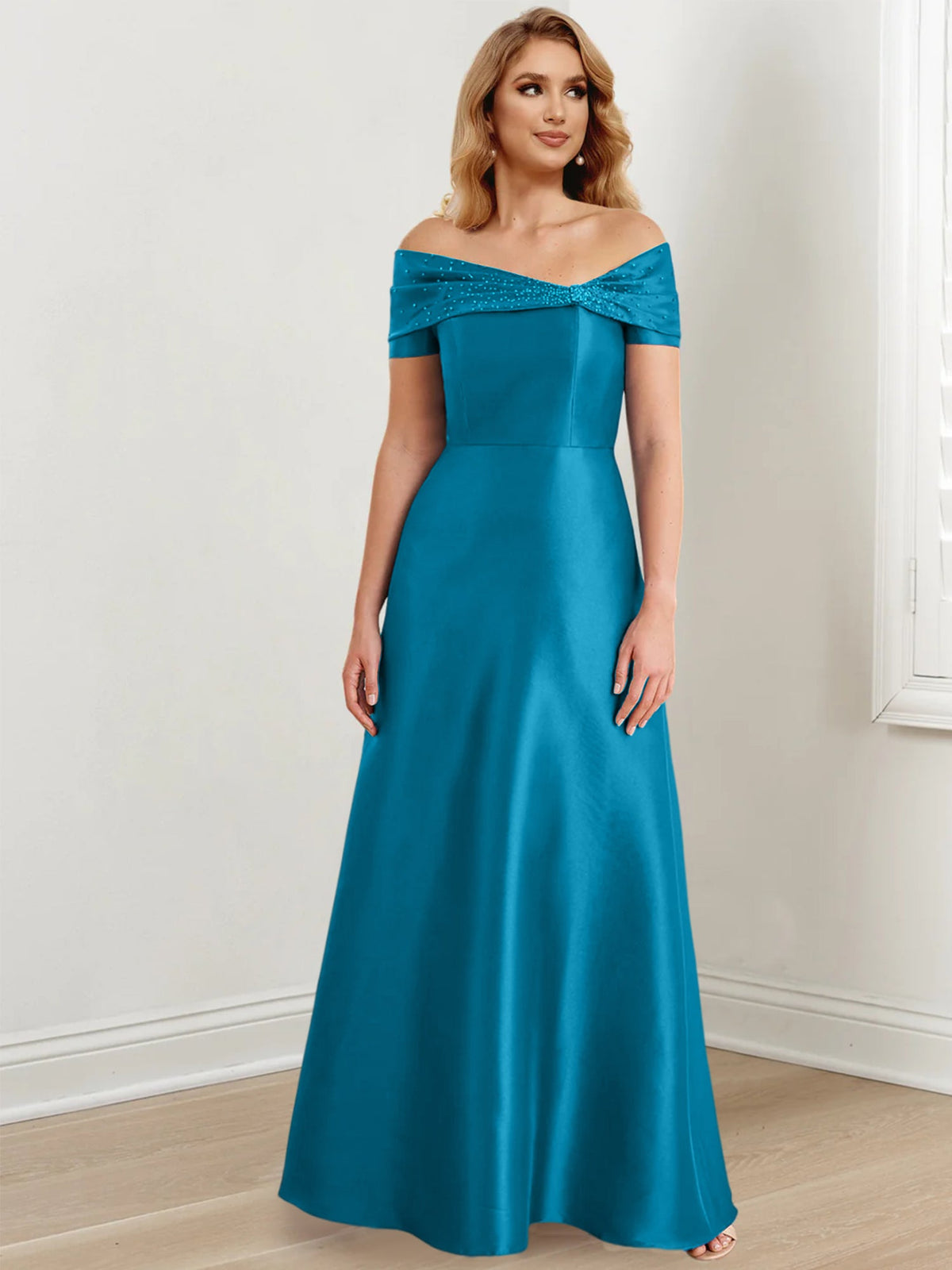 Floor Length Off Shoulder Mother Of The Bride Dress A Line Princess Silhouette