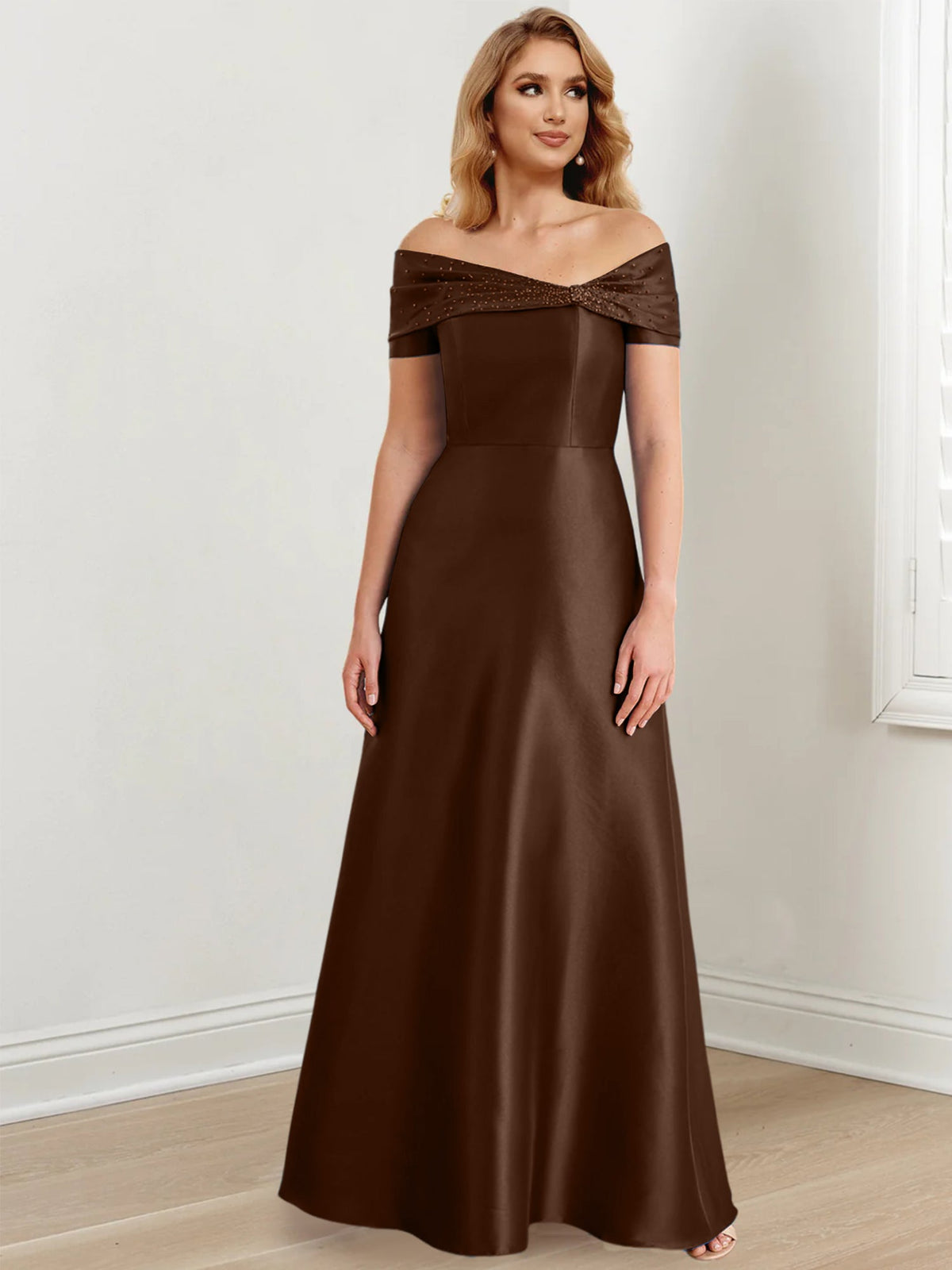 Floor Length Off Shoulder Mother Of The Bride Dress A Line Princess Silhouette