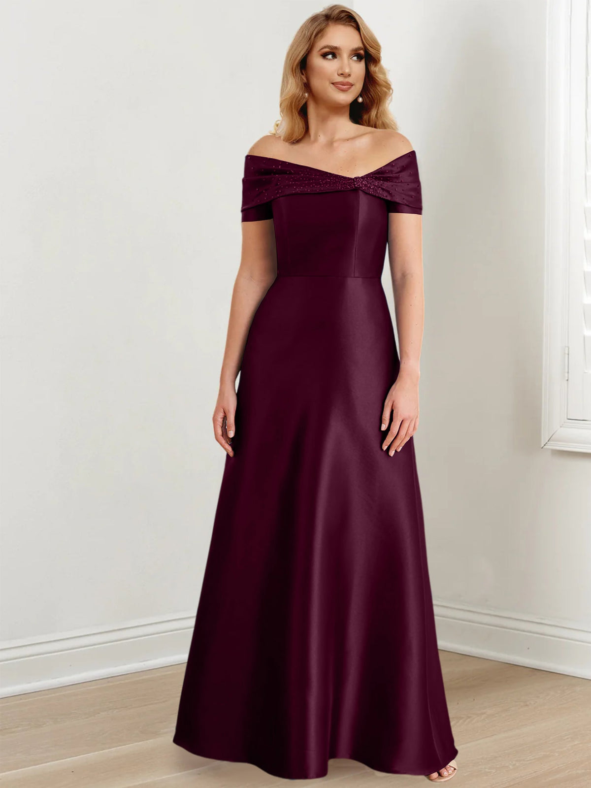 Floor Length Off Shoulder Mother Of The Bride Dress A Line Princess Silhouette