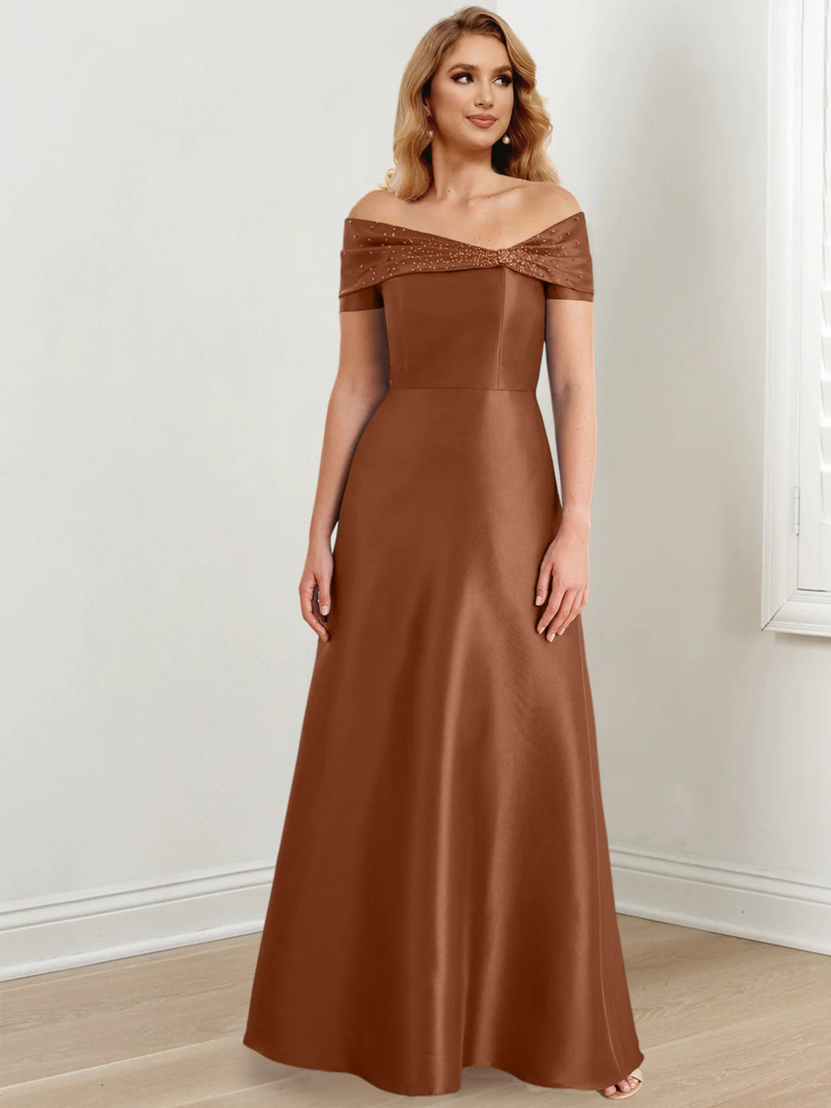 Floor Length Off Shoulder Mother Of The Bride Dress A Line Princess Silhouette