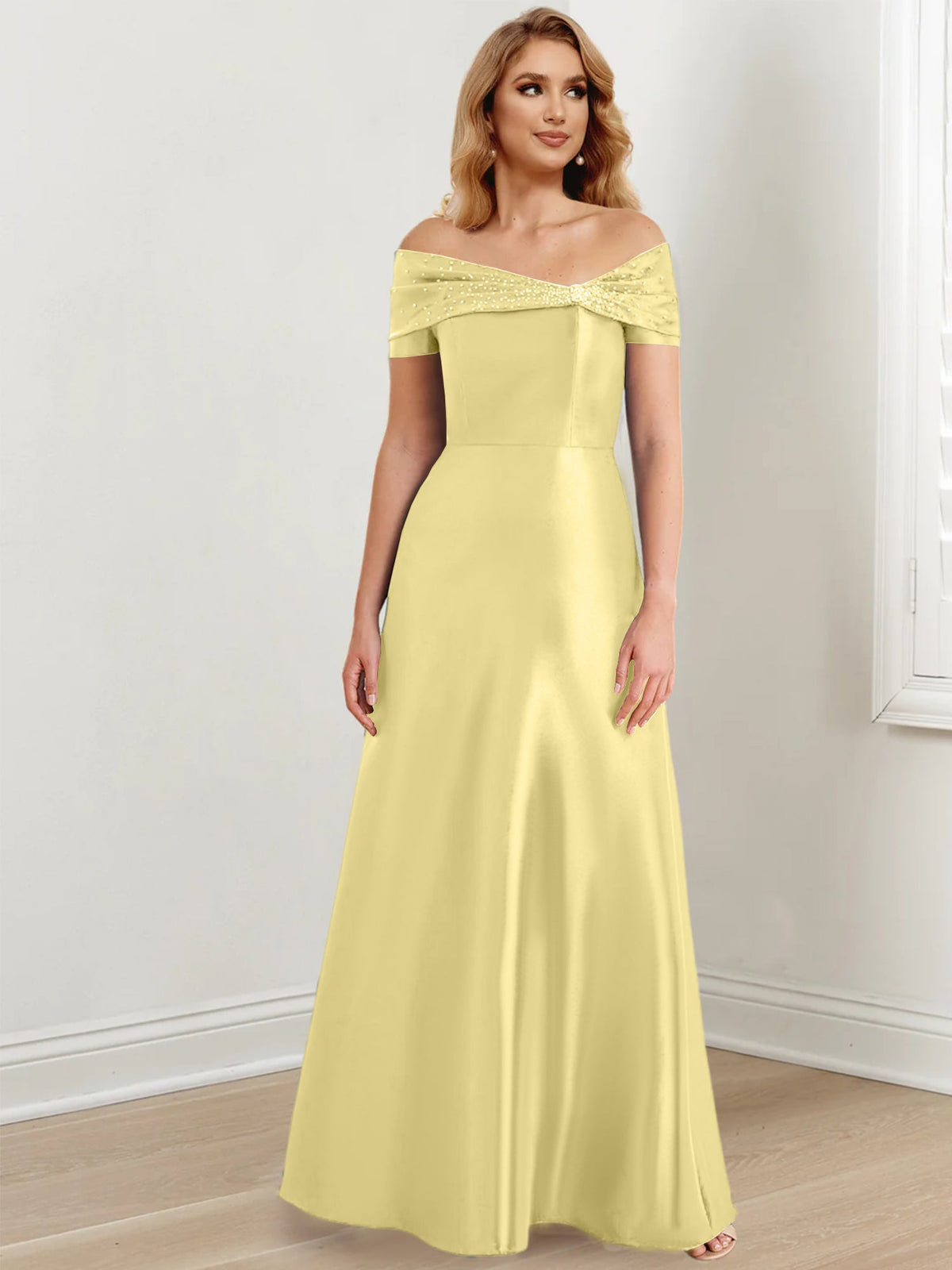 Floor Length Off Shoulder Mother Of The Bride Dress A Line Princess Silhouette