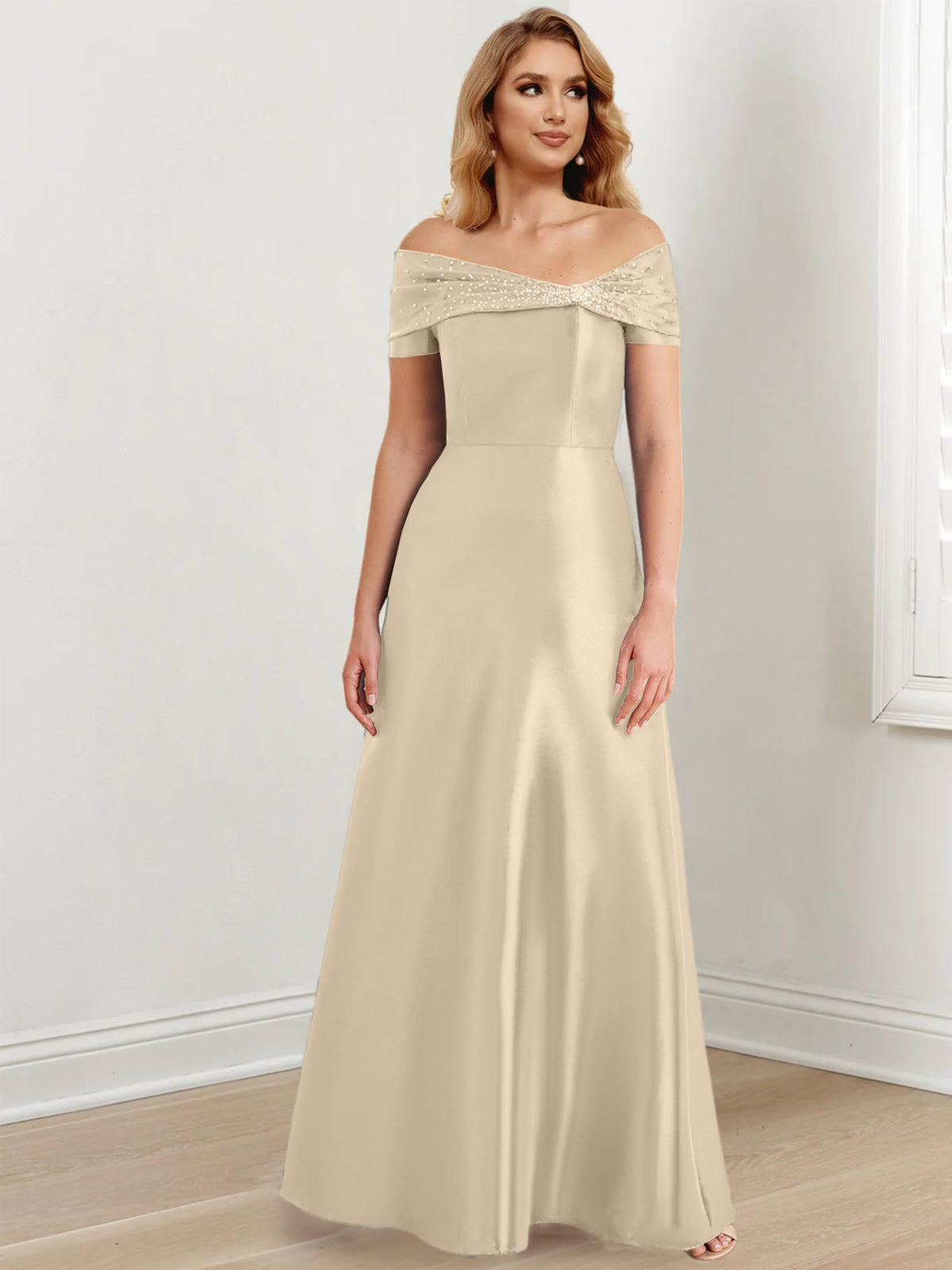 Floor Length Off Shoulder Mother Of The Bride Dress A Line Princess Silhouette