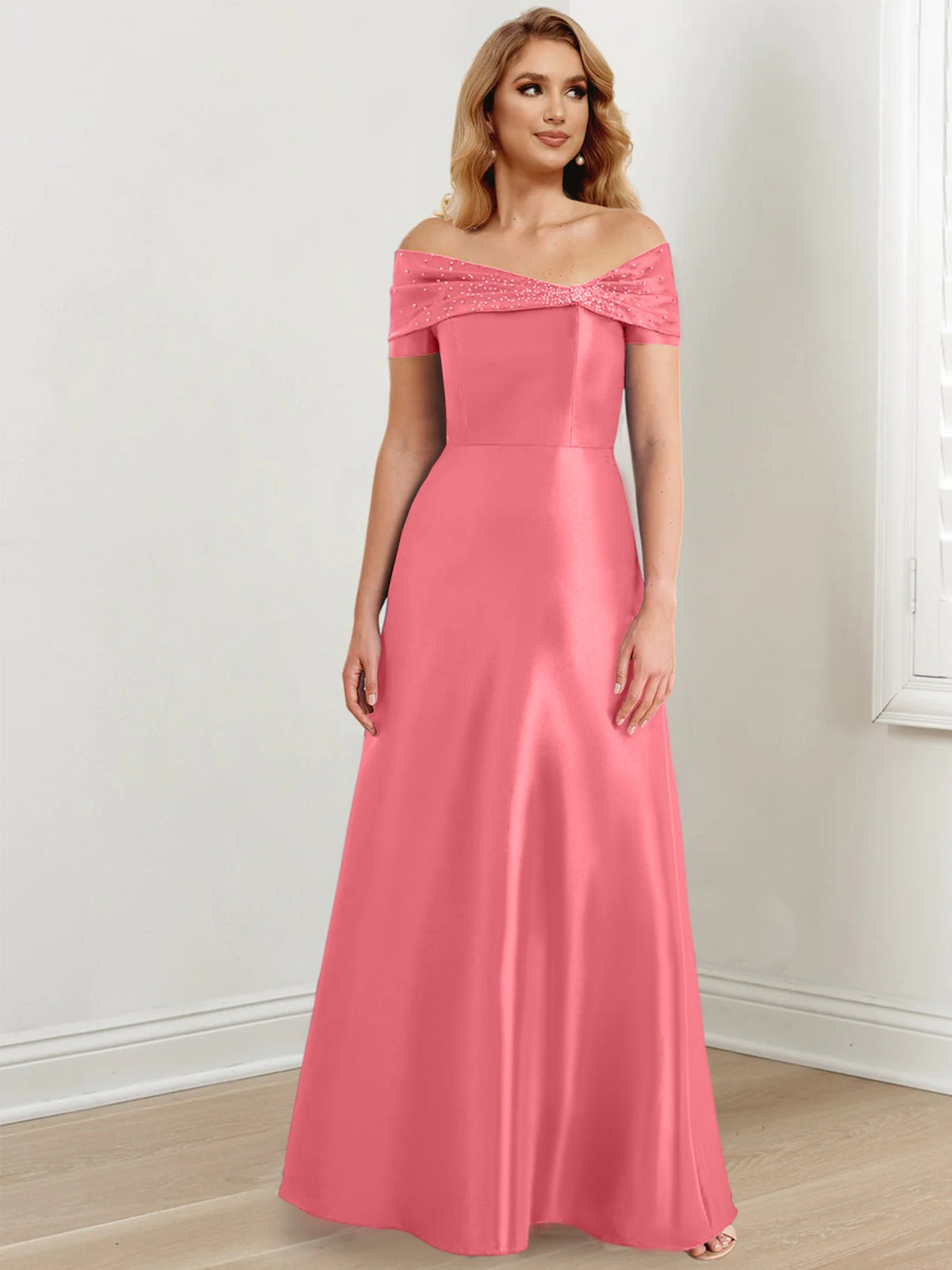 Floor Length Off Shoulder Mother Of The Bride Dress A Line Princess Silhouette
