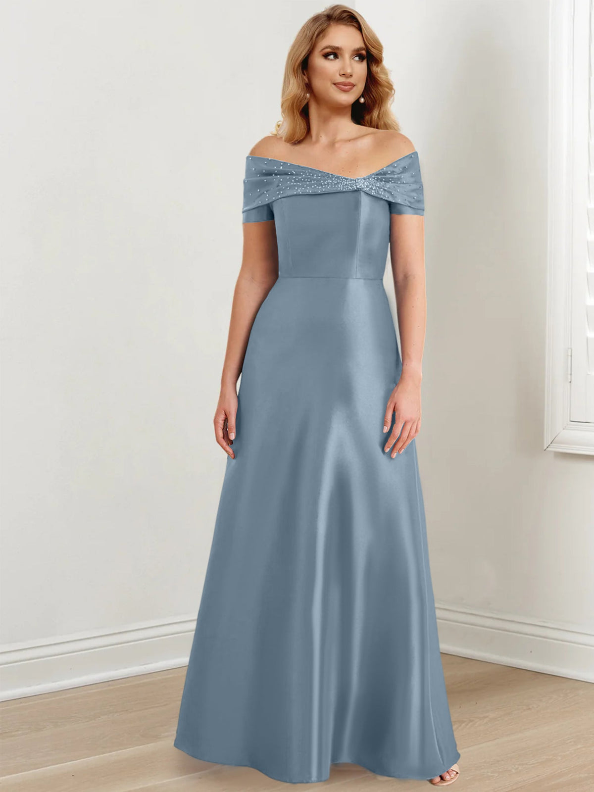 Floor Length Off Shoulder Mother Of The Bride Dress A Line Princess Silhouette