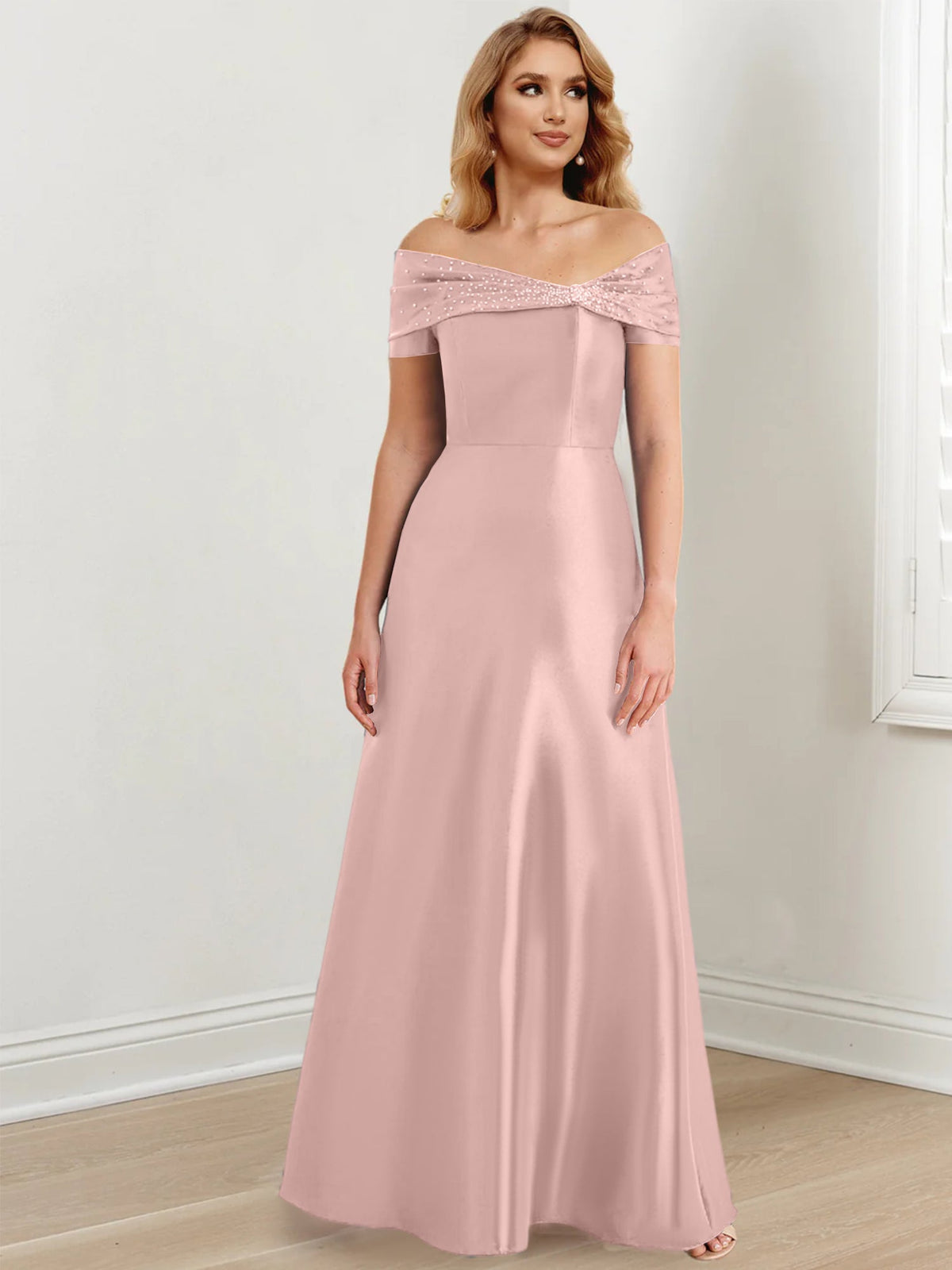 Floor Length Off Shoulder Mother Of The Bride Dress A Line Princess Silhouette