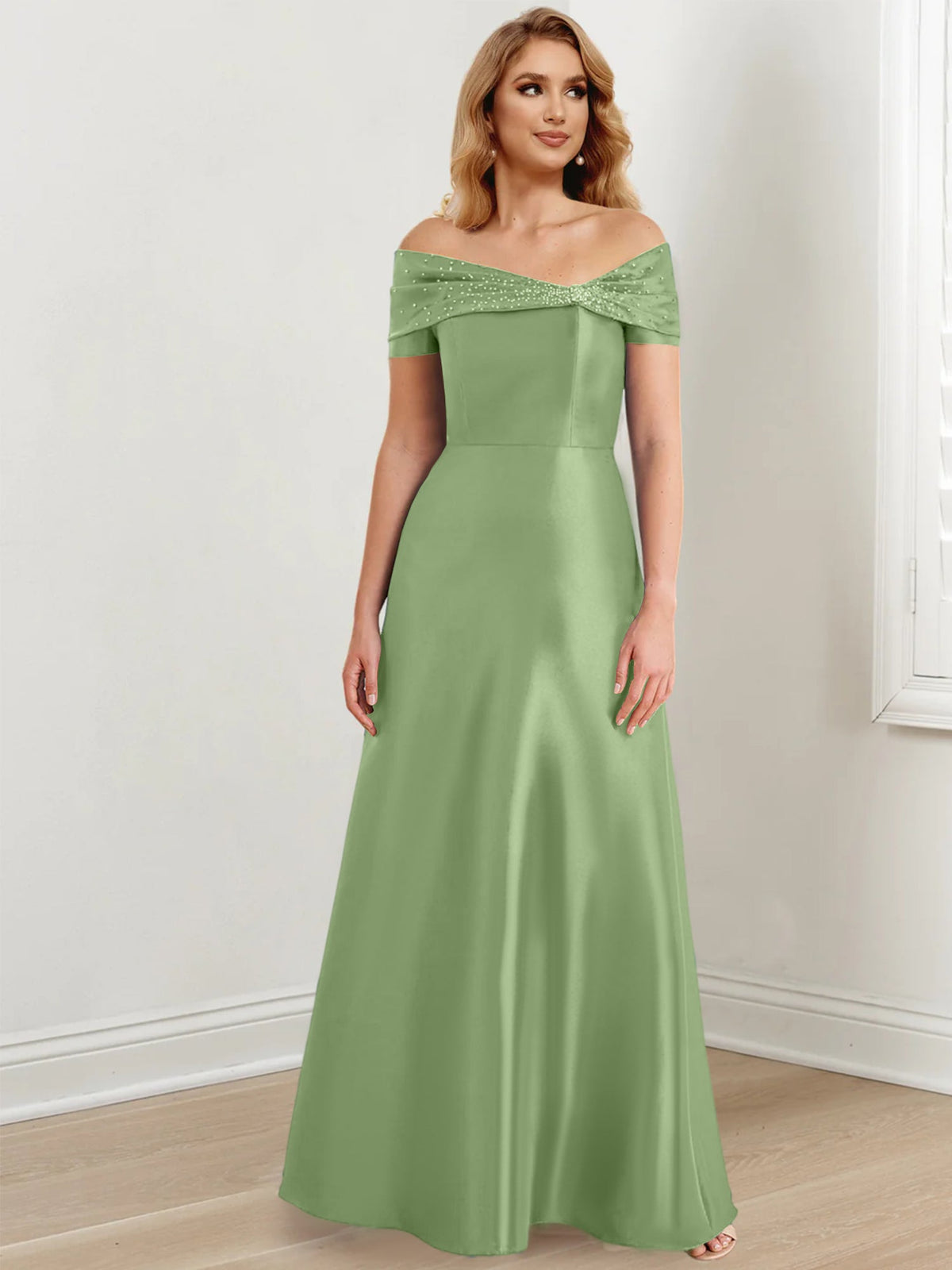 Floor Length Off Shoulder Mother Of The Bride Dress A Line Princess Silhouette
