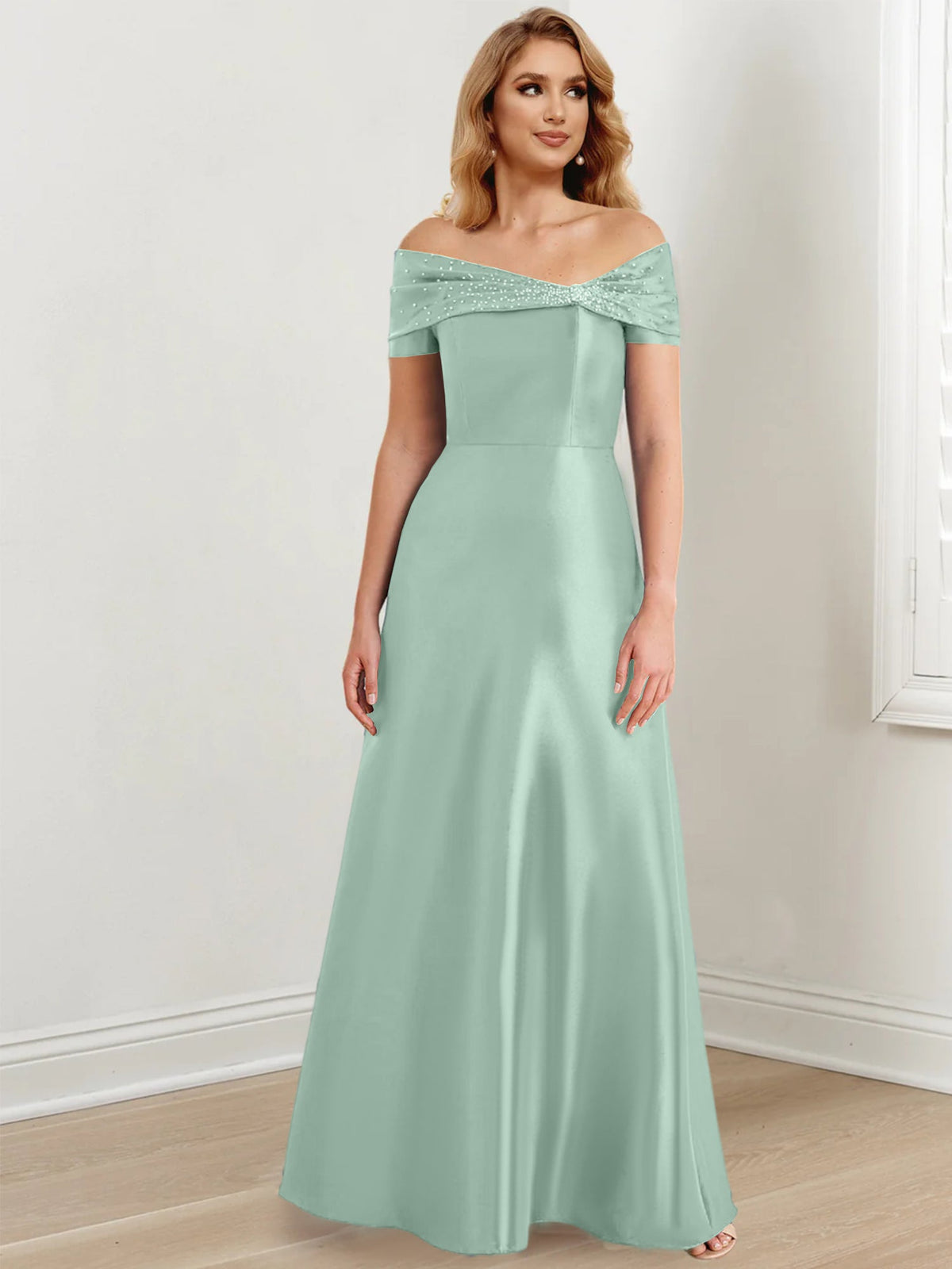 Floor Length Off Shoulder Mother Of The Bride Dress A Line Princess Silhouette