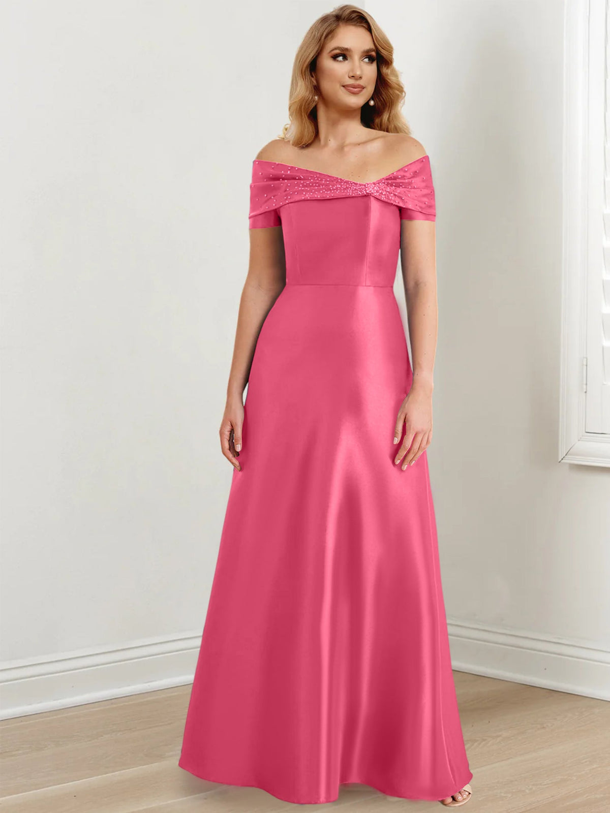 Floor Length Off Shoulder Mother Of The Bride Dress A Line Princess Silhouette