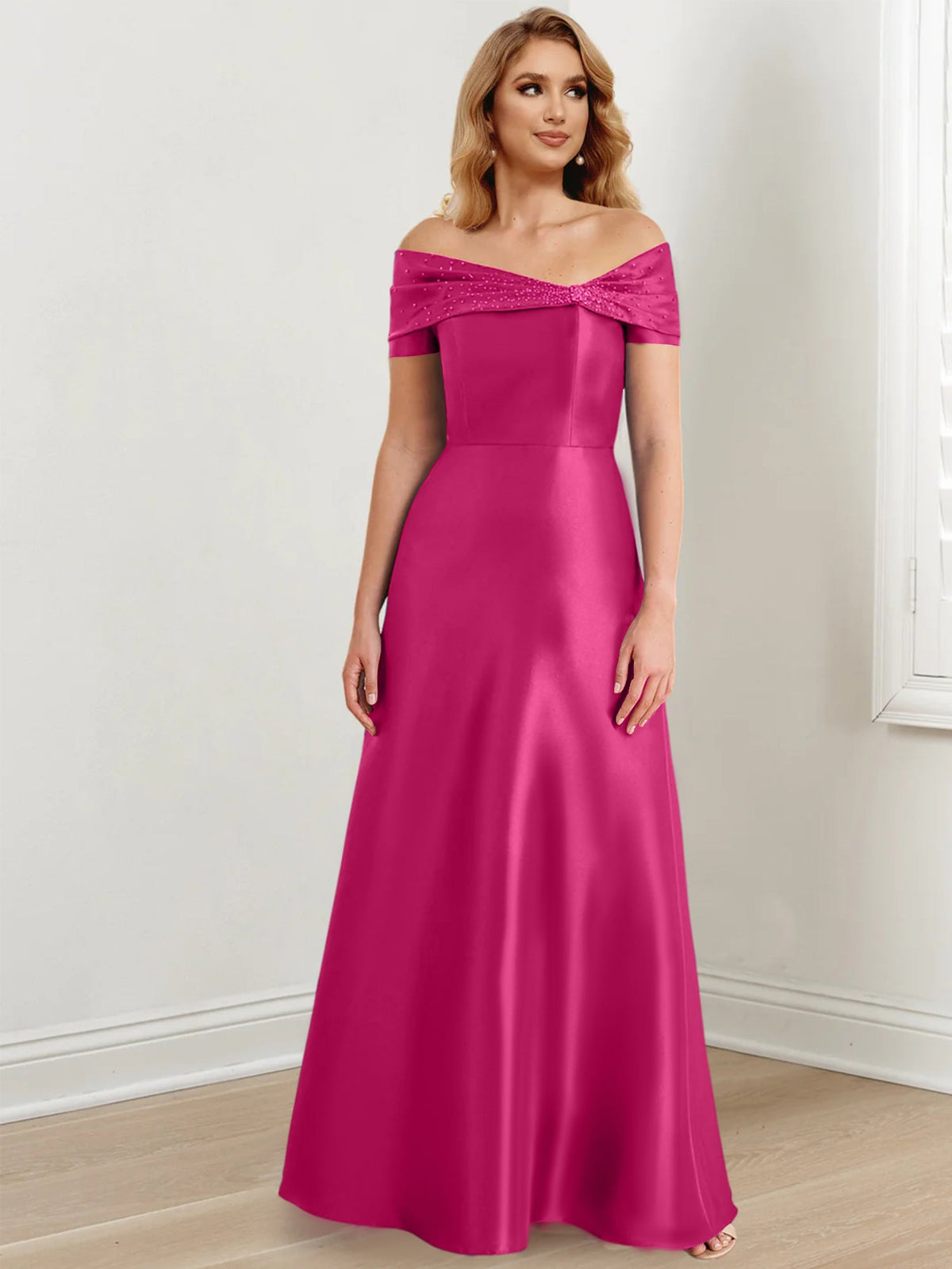 Floor Length Off Shoulder Mother Of The Bride Dress A Line Princess Silhouette