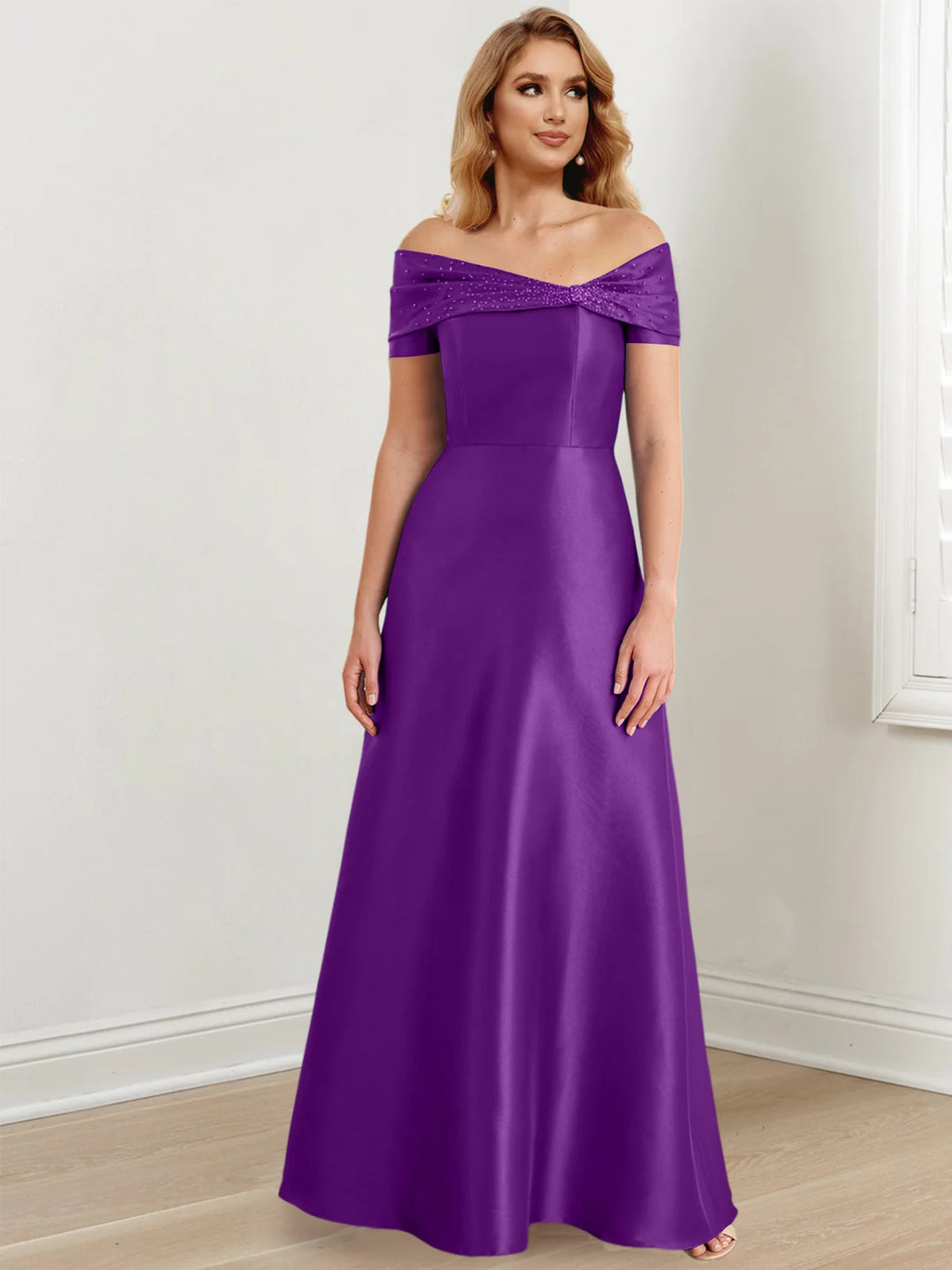 Floor Length Off Shoulder Mother Of The Bride Dress A Line Princess Silhouette