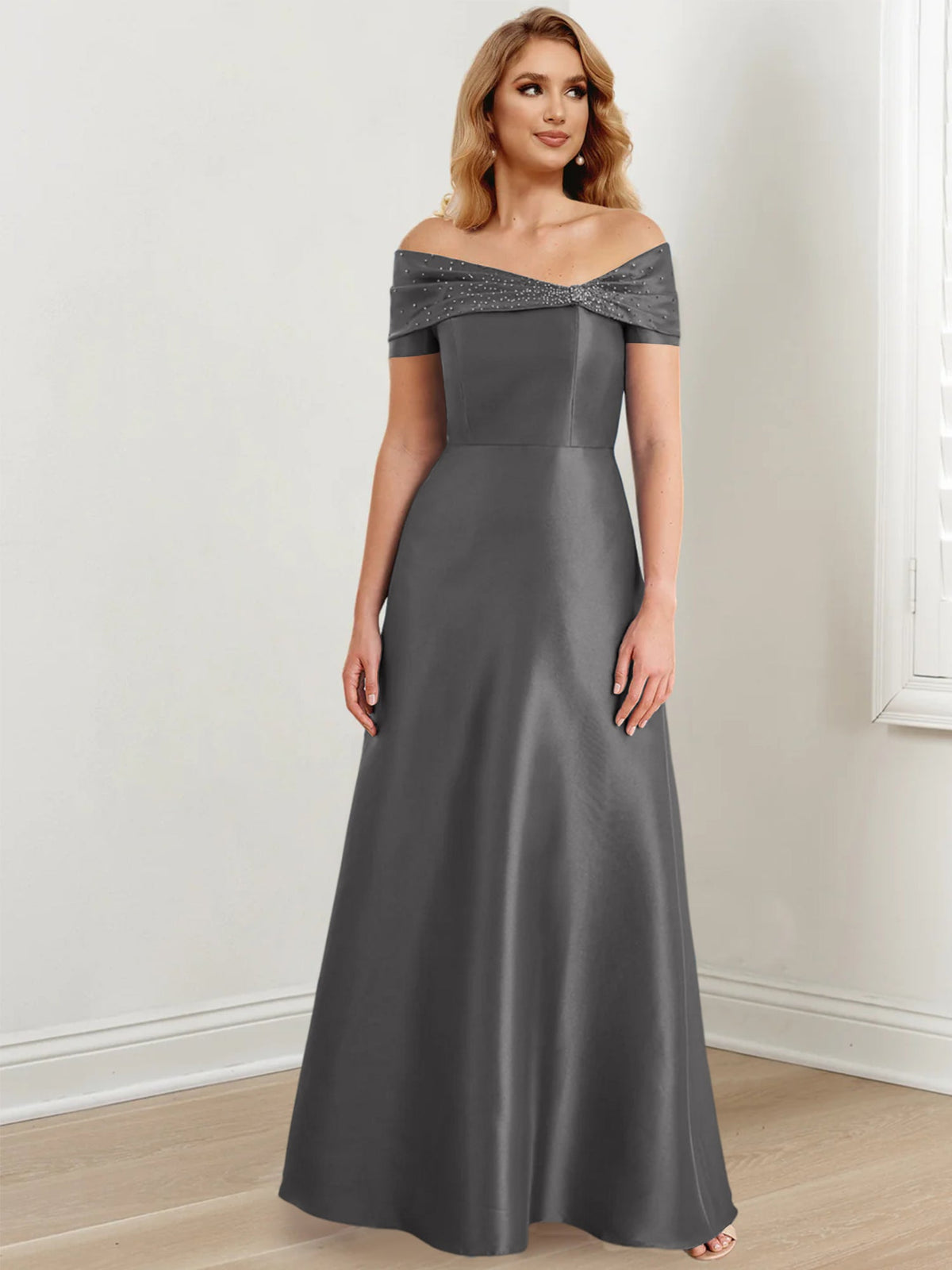 Floor Length Off Shoulder Mother Of The Bride Dress A Line Princess Silhouette