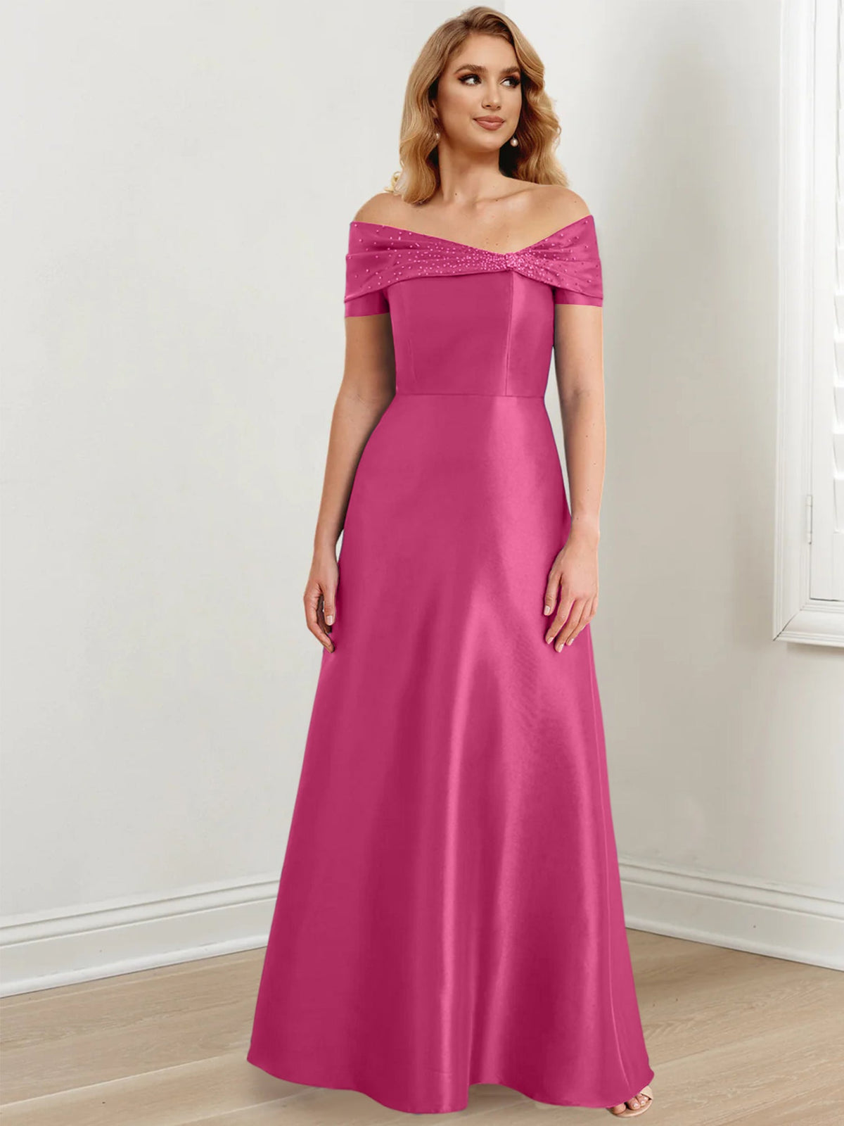 Floor Length Off Shoulder Mother Of The Bride Dress A Line Princess Silhouette