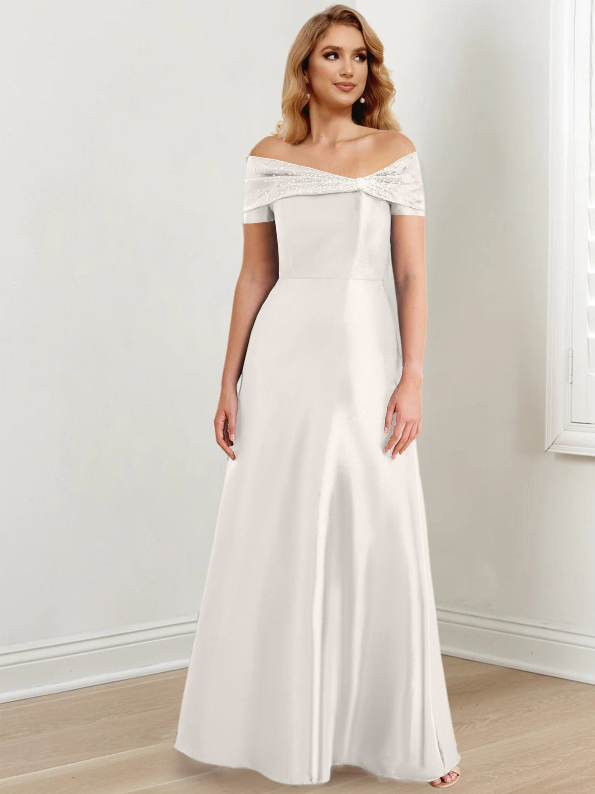 Floor Length Off Shoulder Mother Of The Bride Dress A Line Princess Silhouette