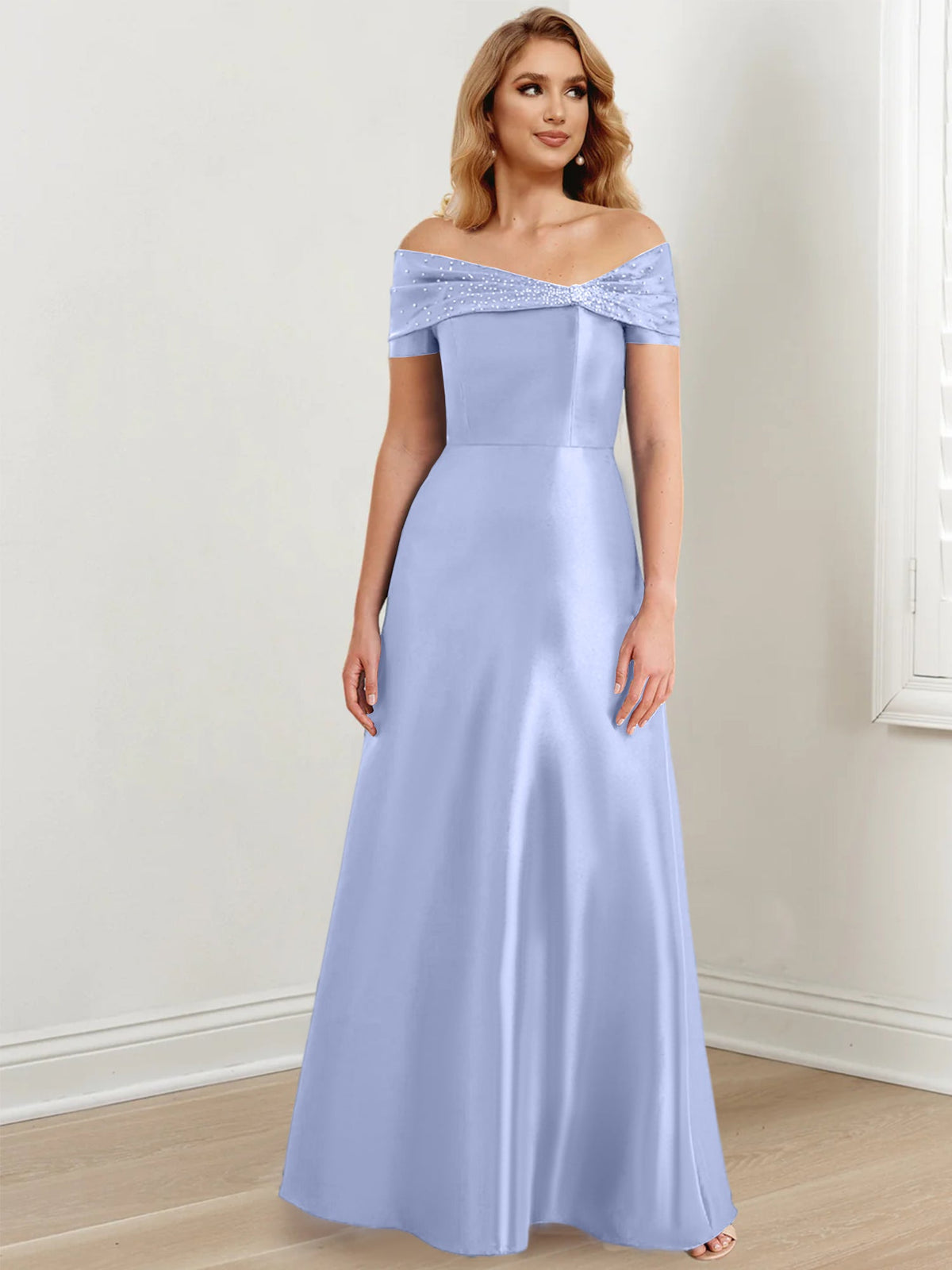 Floor Length Off Shoulder Mother Of The Bride Dress A Line Princess Silhouette