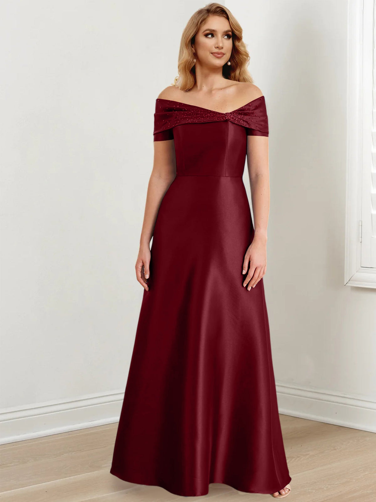 Floor Length Off Shoulder Mother Of The Bride Dress A Line Princess Silhouette