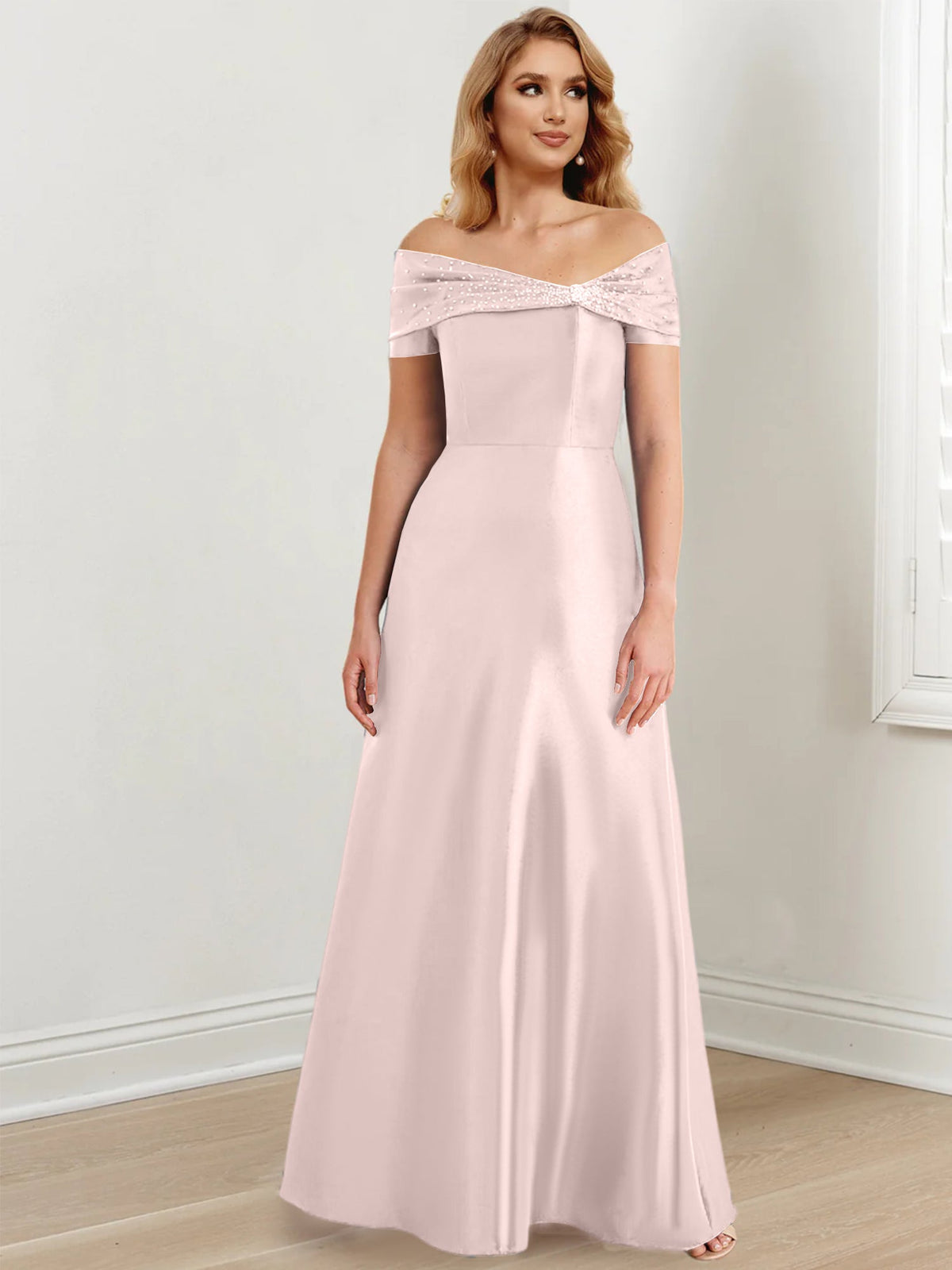 Floor Length Off Shoulder Mother Of The Bride Dress A Line Princess Silhouette