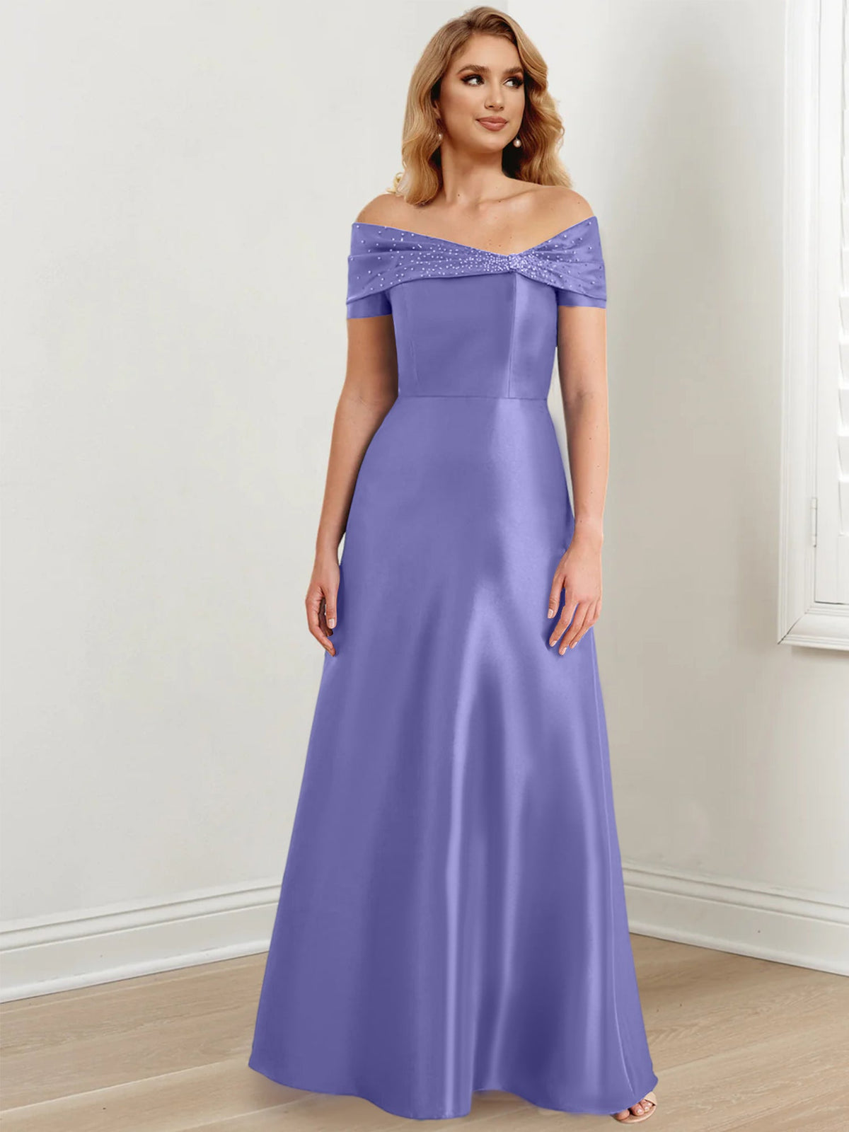 Floor Length Off Shoulder Mother Of The Bride Dress A Line Princess Silhouette