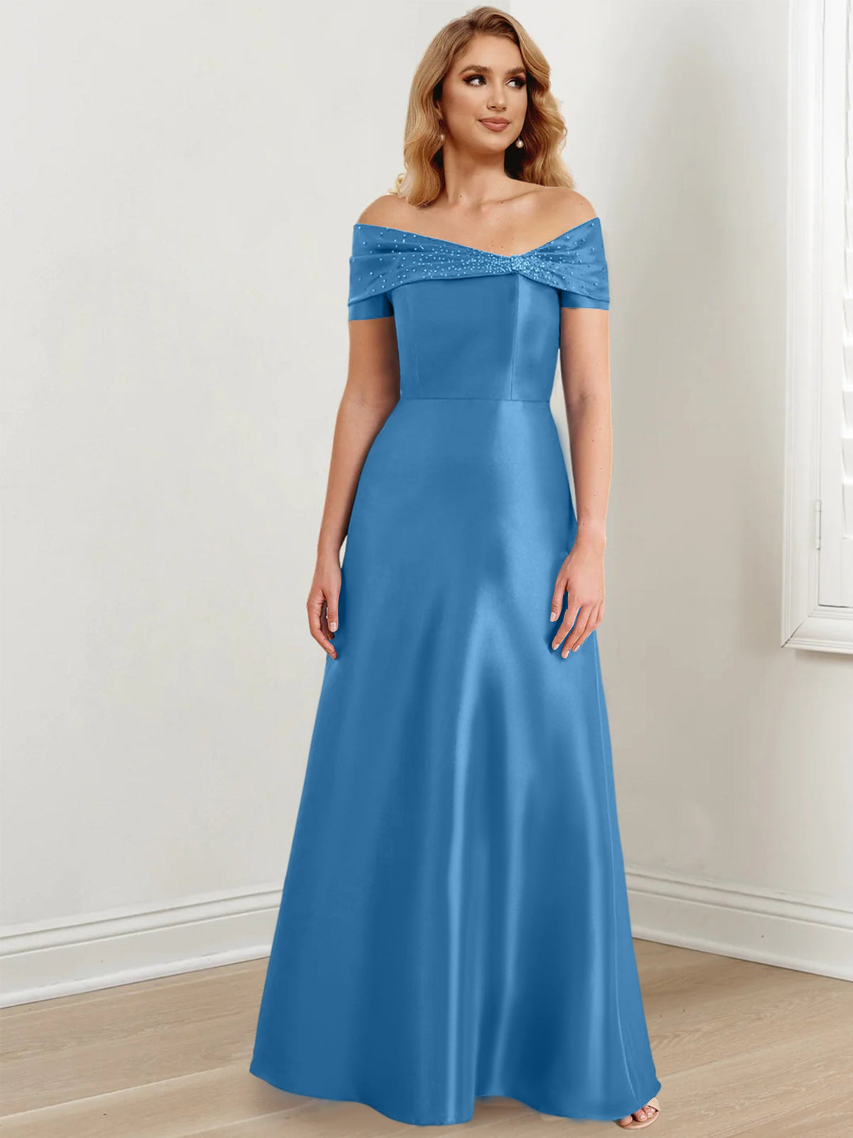 Floor Length Off Shoulder Mother Of The Bride Dress A Line Princess Silhouette