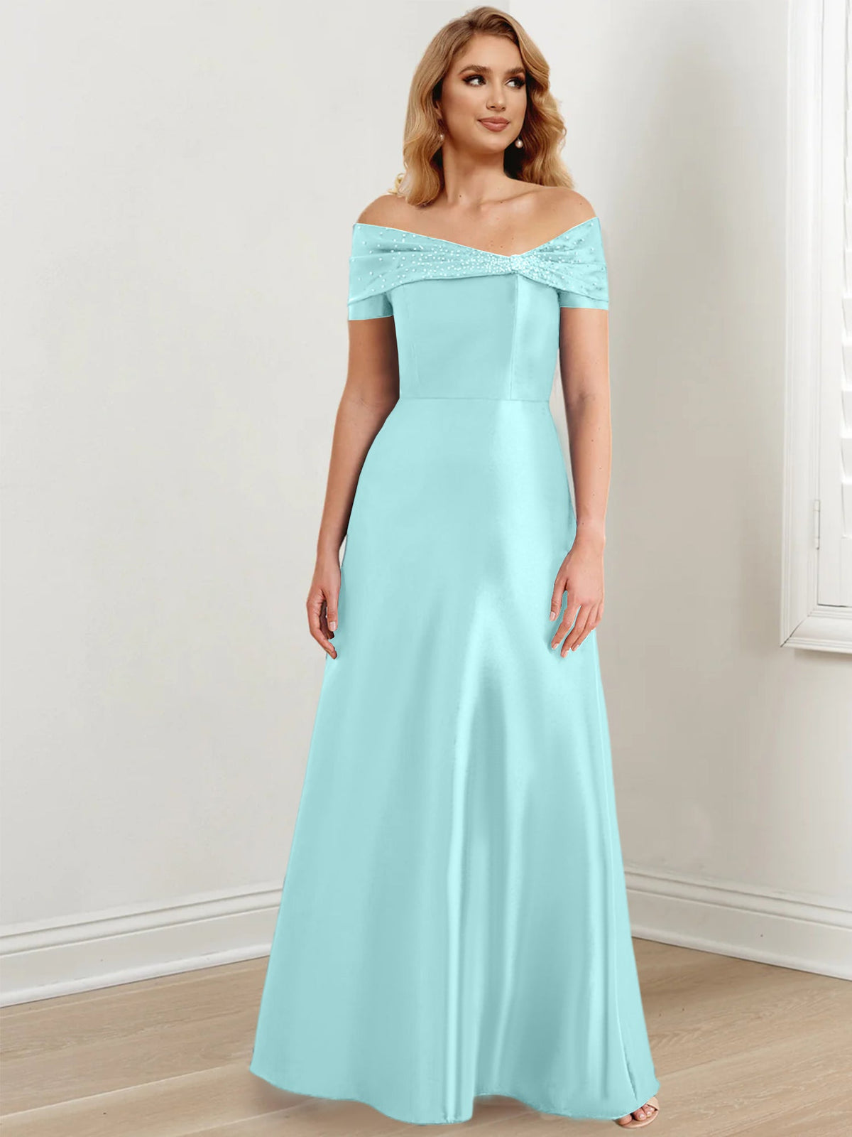 Floor Length Off Shoulder Mother Of The Bride Dress A Line Princess Silhouette