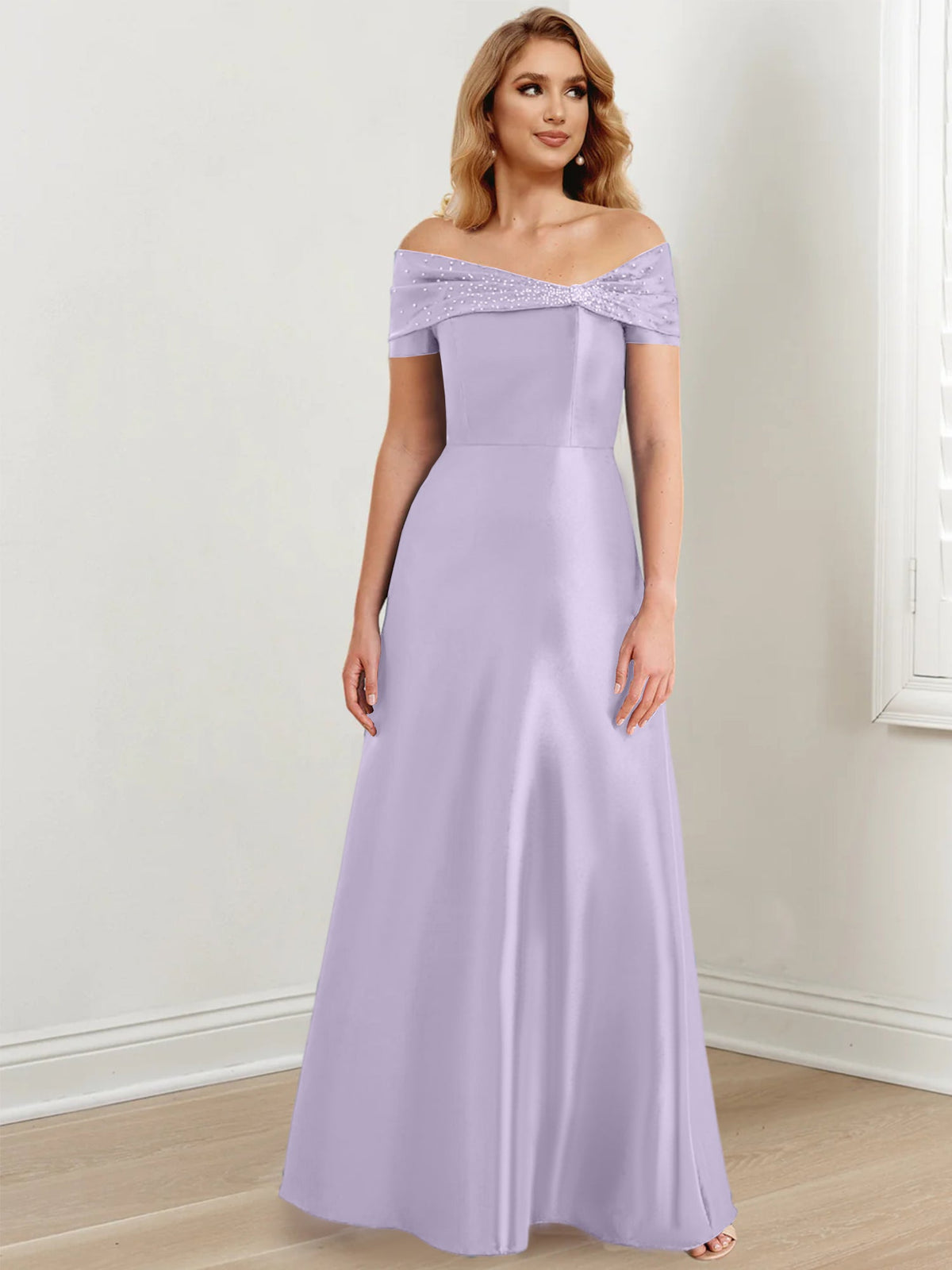 Floor Length Off Shoulder Mother Of The Bride Dress A Line Princess Silhouette