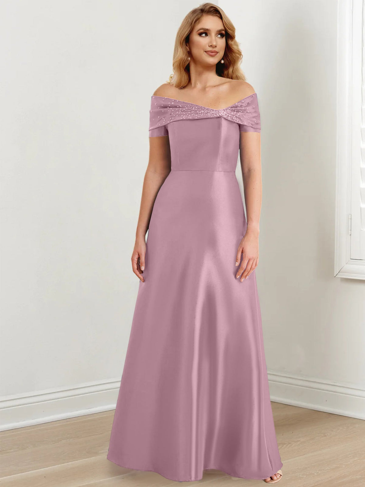 Floor Length Off Shoulder Mother Of The Bride Dress A Line Princess Silhouette