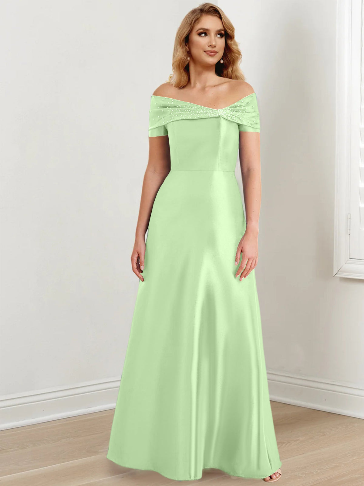 Floor Length Off Shoulder Mother Of The Bride Dress A Line Princess Silhouette