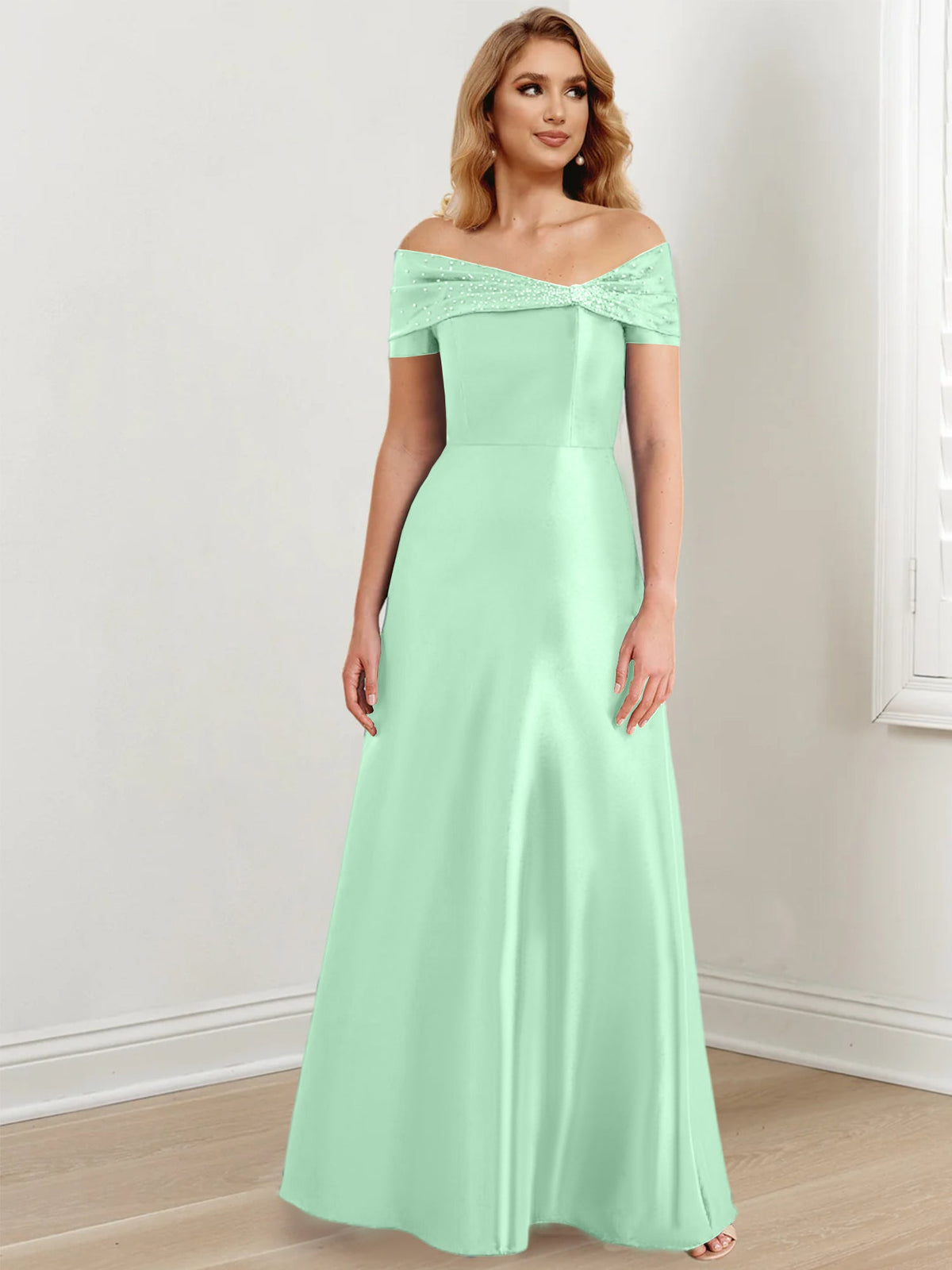 Floor Length Off Shoulder Mother Of The Bride Dress A Line Princess Silhouette