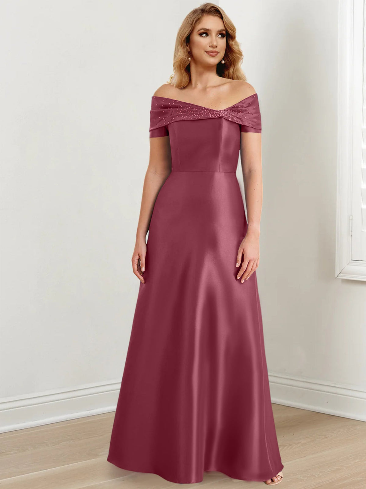 Floor Length Off Shoulder Mother Of The Bride Dress A Line Princess Silhouette