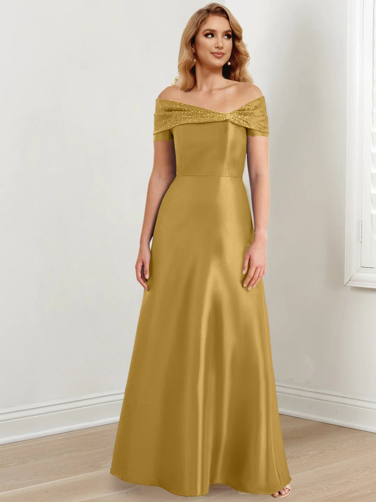 Floor Length Off Shoulder Mother Of The Bride Dress A Line Princess Silhouette