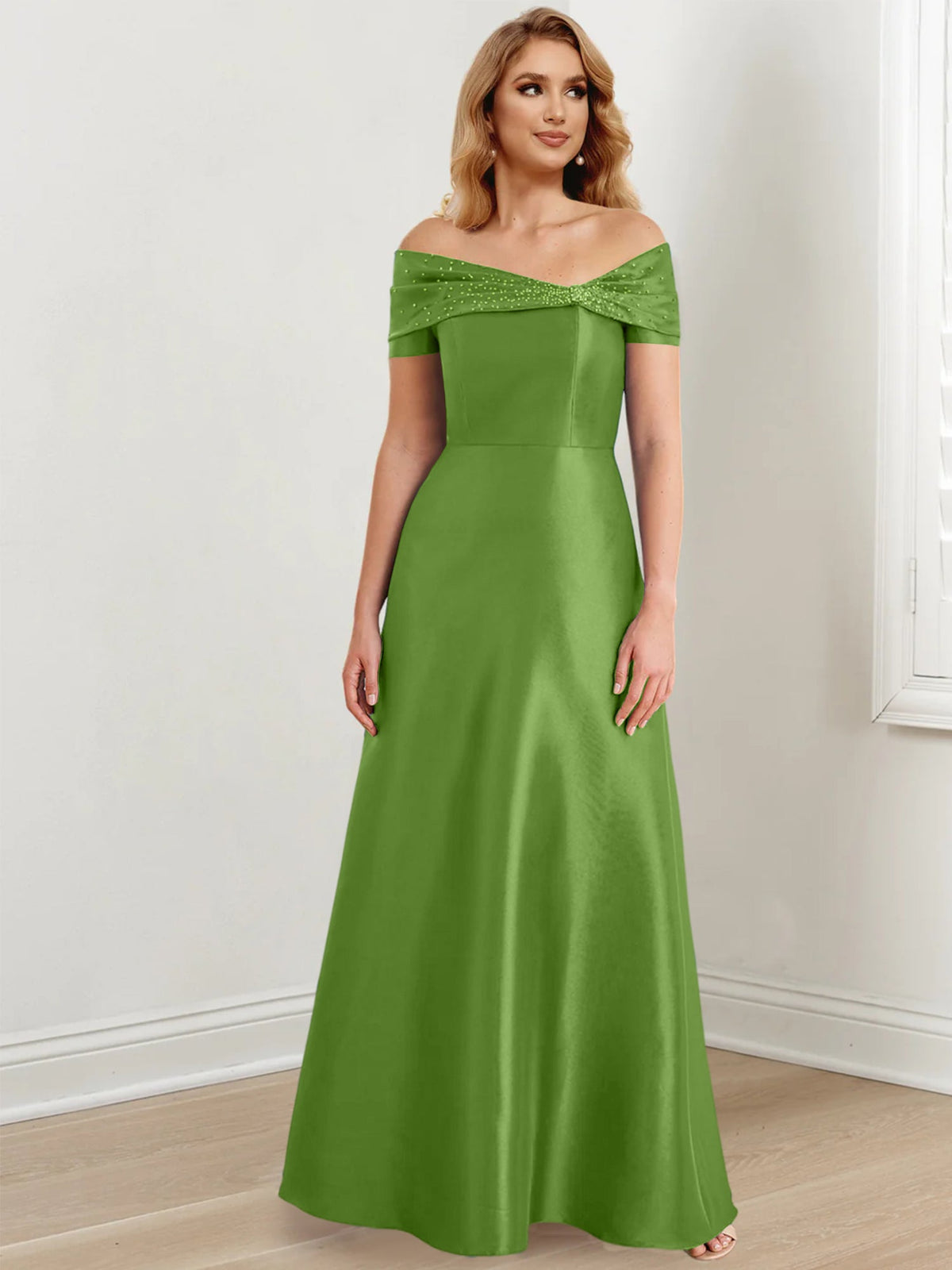 Floor Length Off Shoulder Mother Of The Bride Dress A Line Princess Silhouette