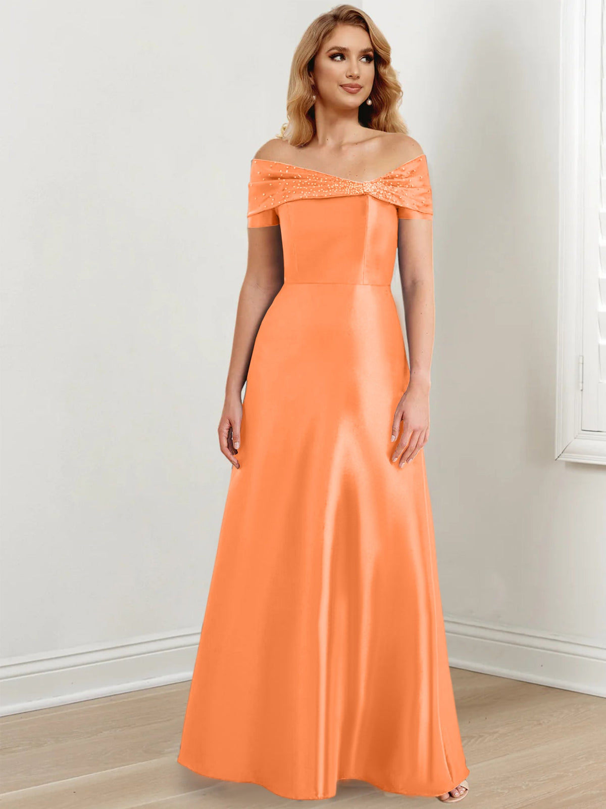 Floor Length Off Shoulder Mother Of The Bride Dress A Line Princess Silhouette