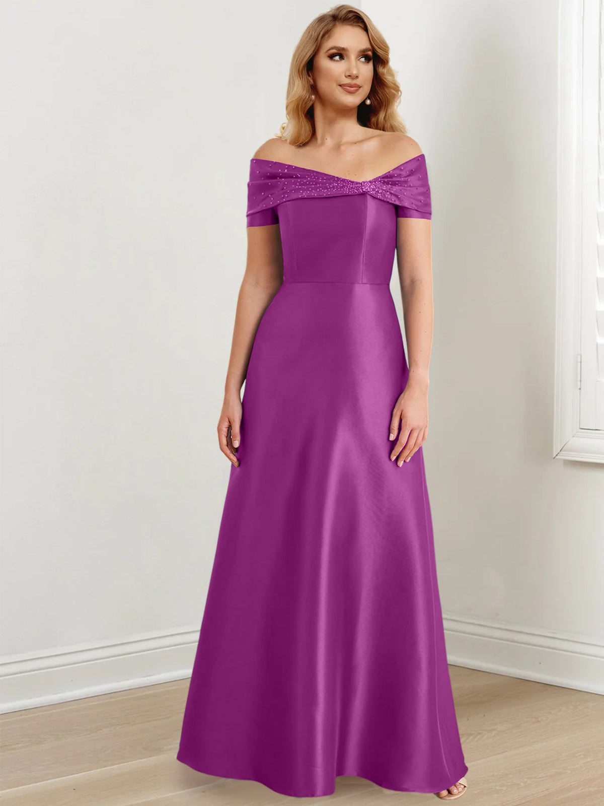 Floor Length Off Shoulder Mother Of The Bride Dress A Line Princess Silhouette
