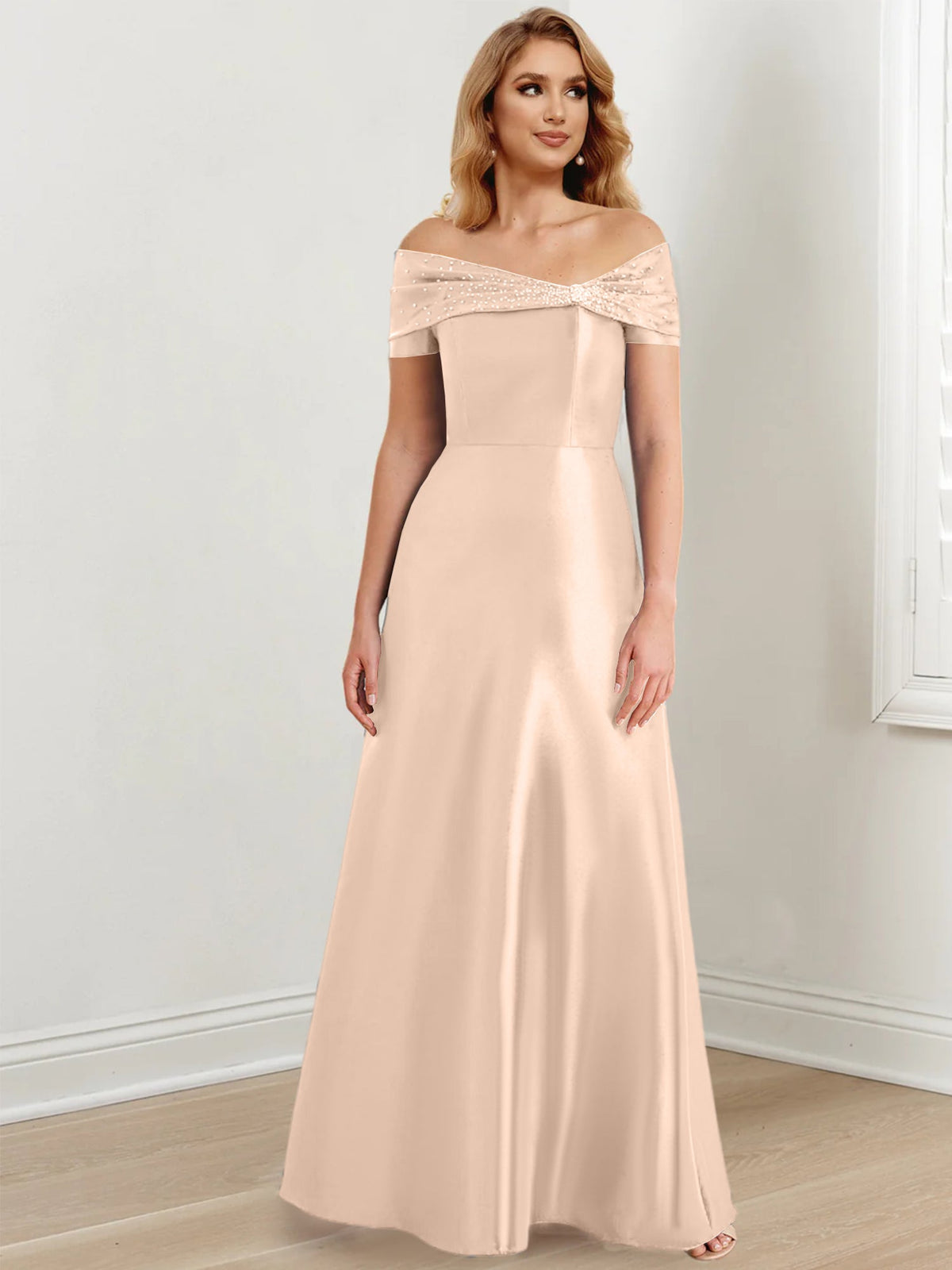Floor Length Off Shoulder Mother Of The Bride Dress A Line Princess Silhouette