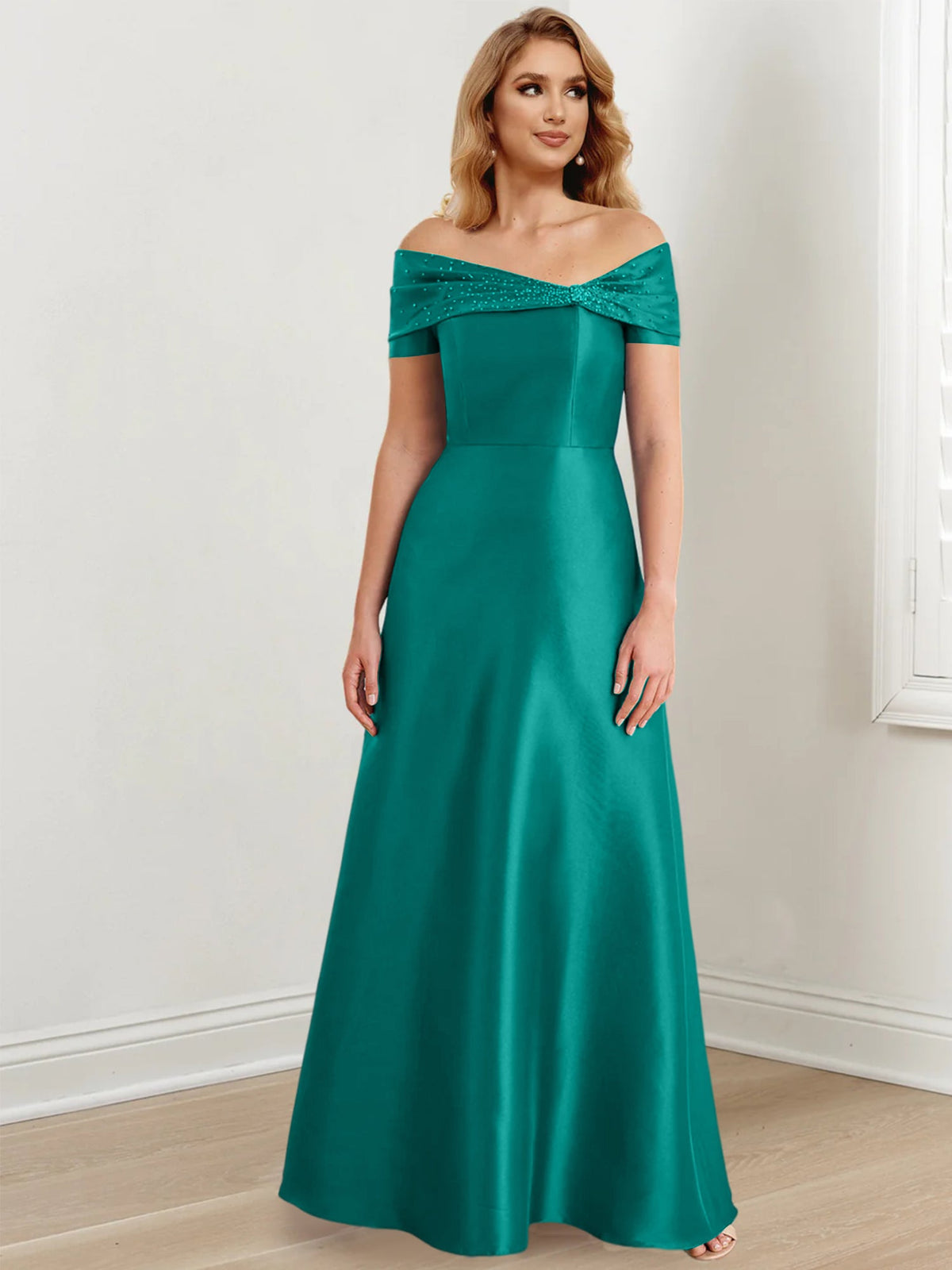 Floor Length Off Shoulder Mother Of The Bride Dress A Line Princess Silhouette