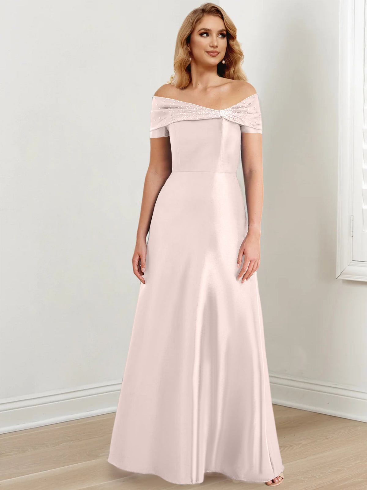 Floor Length Off Shoulder Mother Of The Bride Dress A Line Princess Silhouette