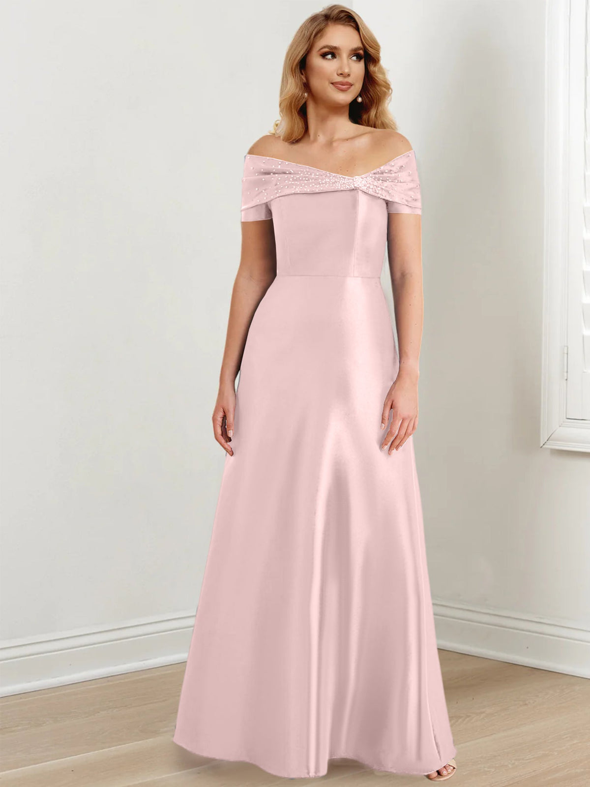 Floor Length Off Shoulder Mother Of The Bride Dress A Line Princess Silhouette